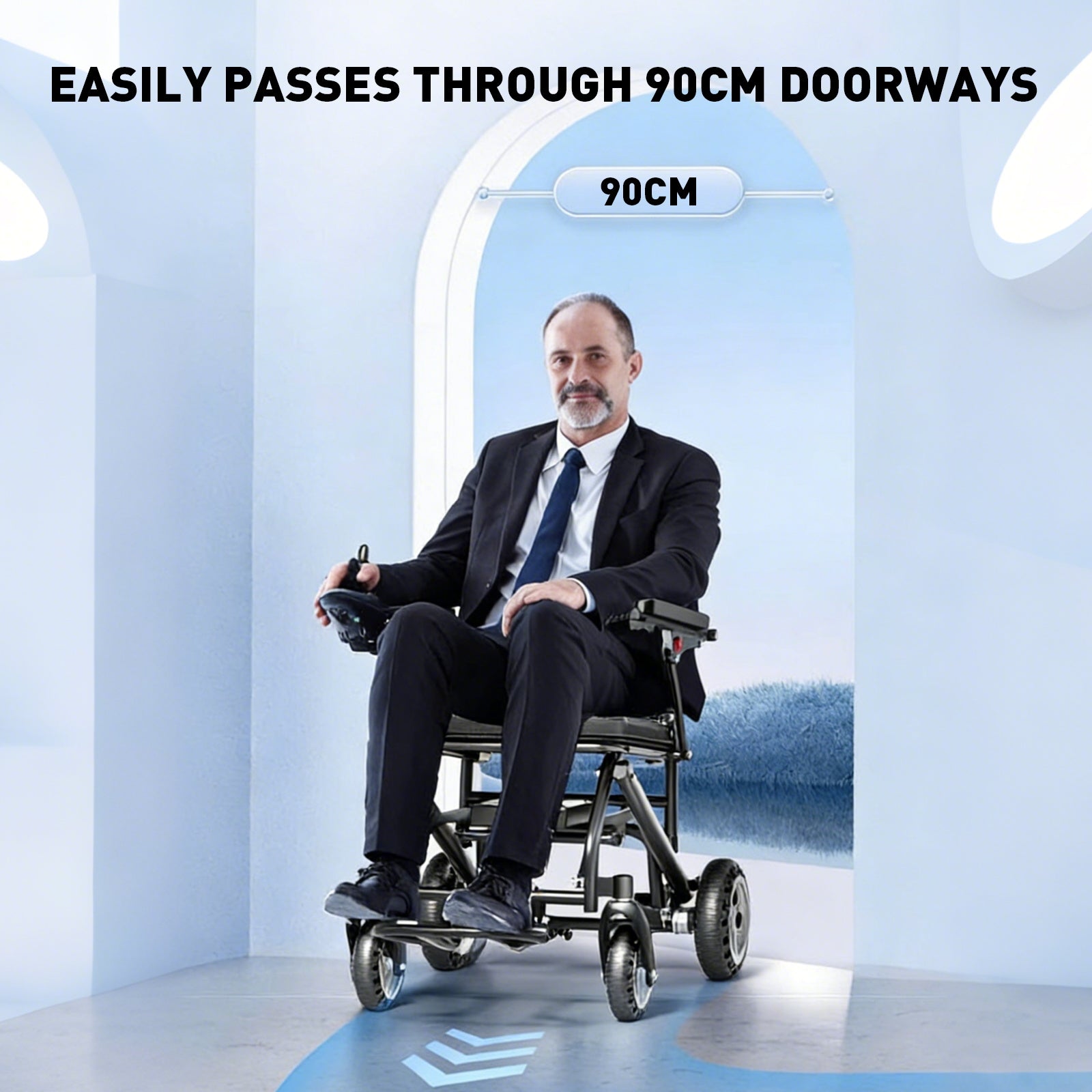 Elektrický invalidní vozík – 13.6kg, 300W motor, odnímatelný lithiumový akumulátor, elektromagnetická brzda, nosnost 100kg, lehký elektrický skládací vozík ideální pro cestování & každodenní použití