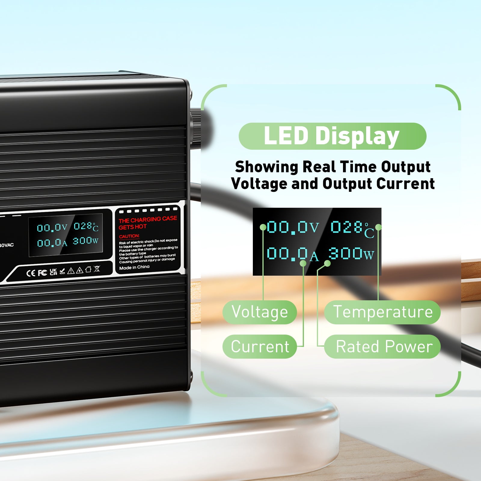 NOEIFEVO 46.2V 4A Lithium-lader til 11S 40.7V Li-Ion Lipo-batterier, med LCD-skærm, køleventilator, automatisk slukning.