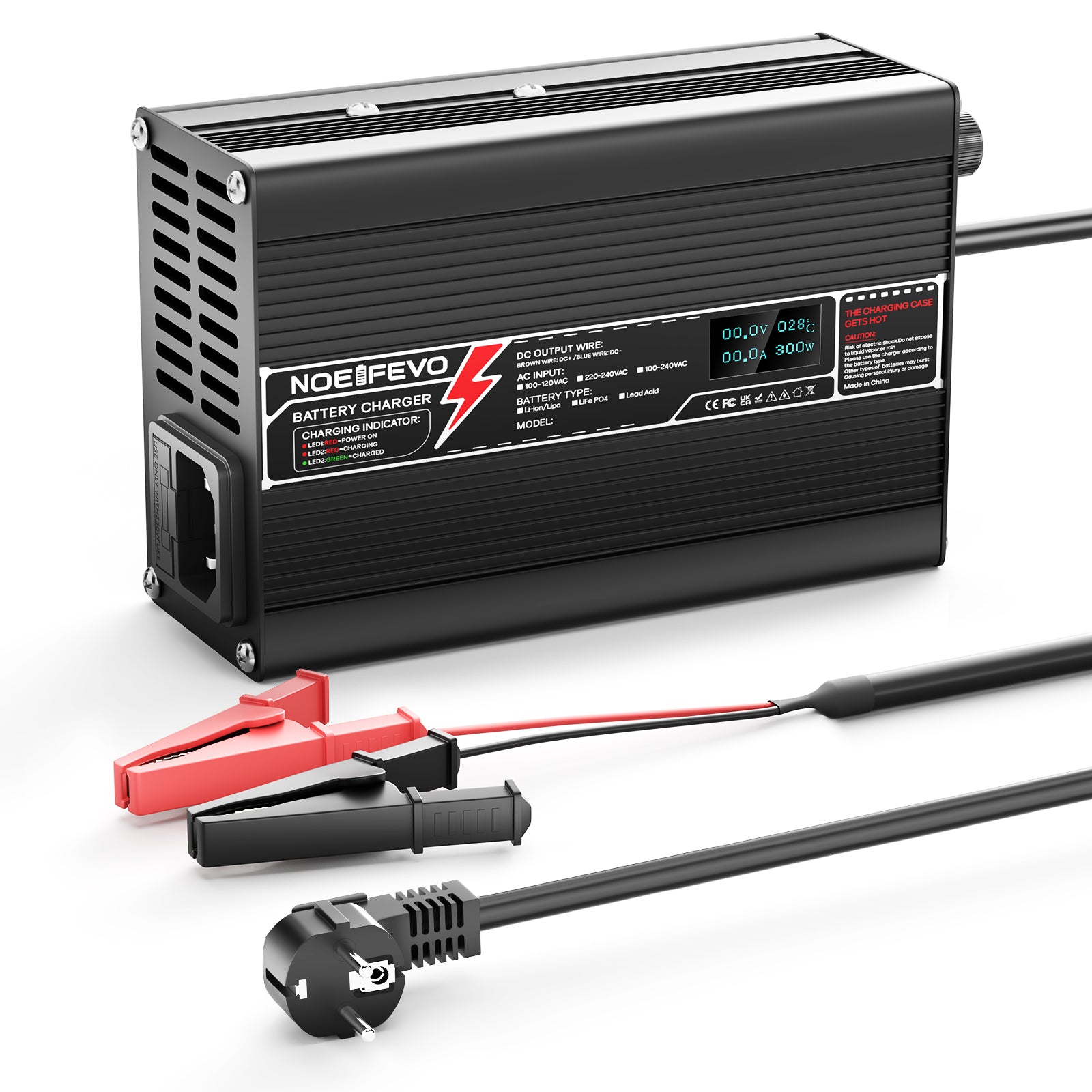 NOEIFEVO 29.4V 2A Lithium-nabíječka pro 7S 25.9V Li-Ion Lipo-baterie, s LCD displejem, chladicím ventilátorem, automatickým vypnutím