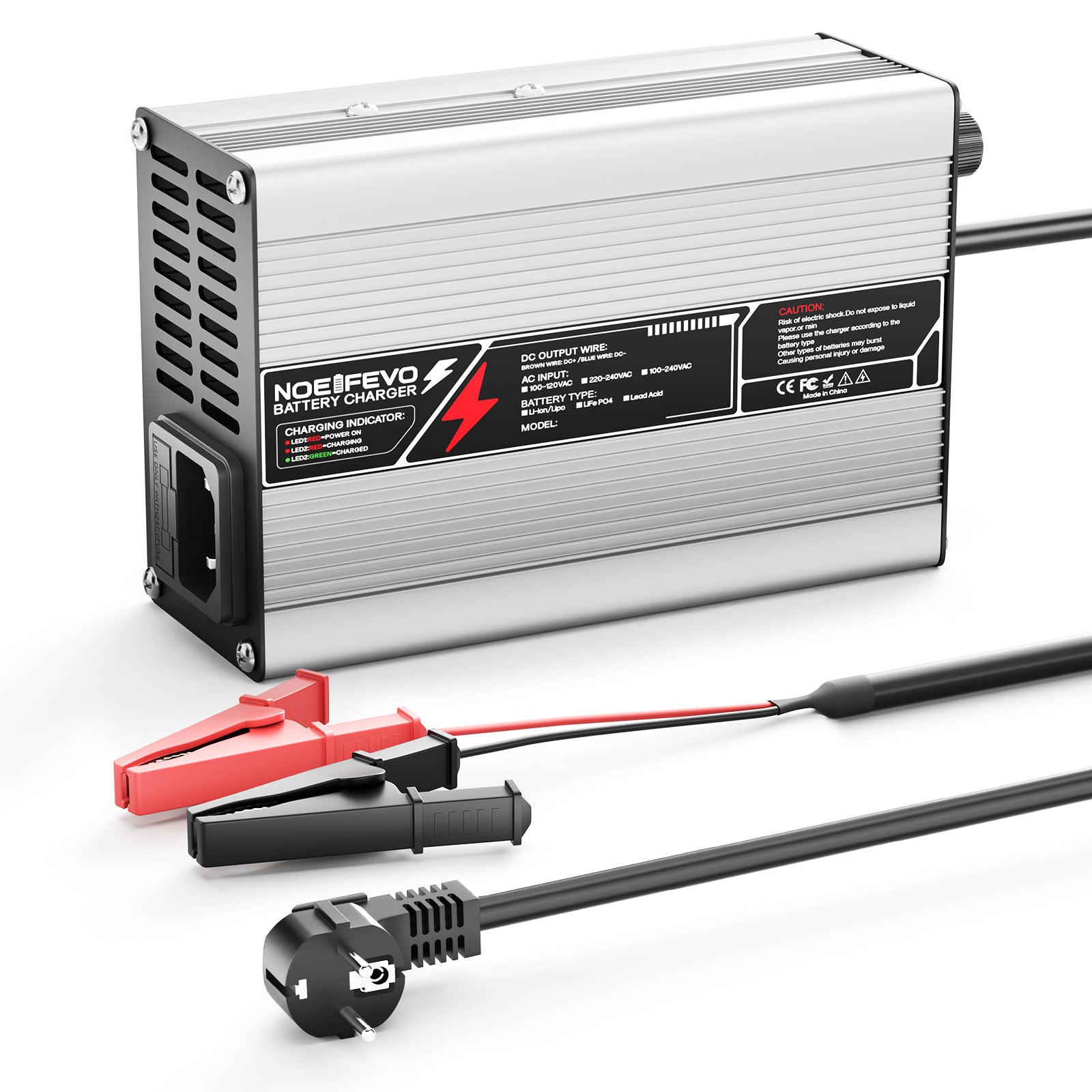 NOEIFEVO 12,6V 10A Lithium-laddare för 3S 11,1V Li-Ion Lipo-batterier, kylfläkt, automatisk avstängning