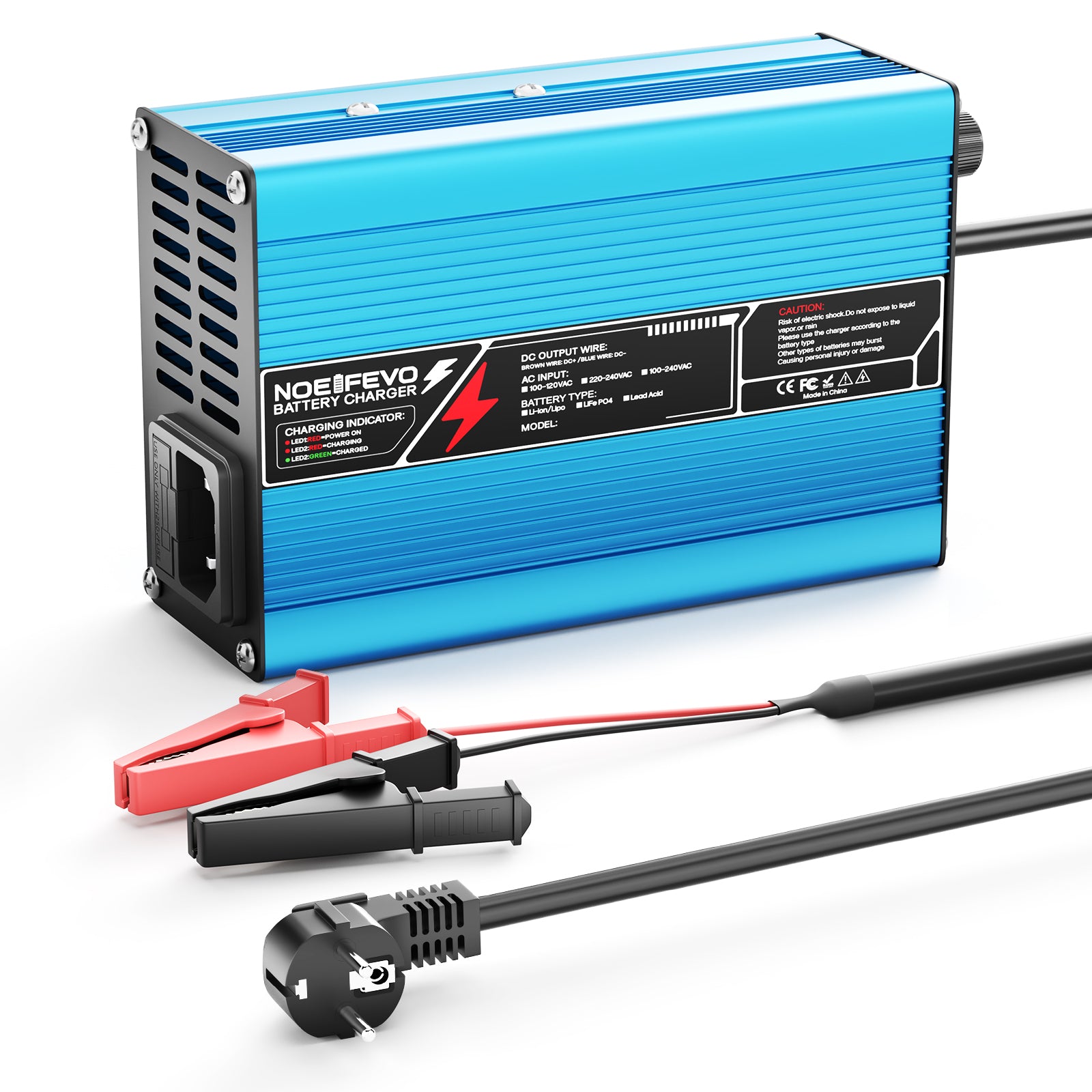 NOEIFEVO 54.6V 2A 2.5A 3A lithiumová nabíječka pro 13S 48.1V Li-Ion Lipo baterie, chladicí ventilátor, automatické vypnutí（BLUE）