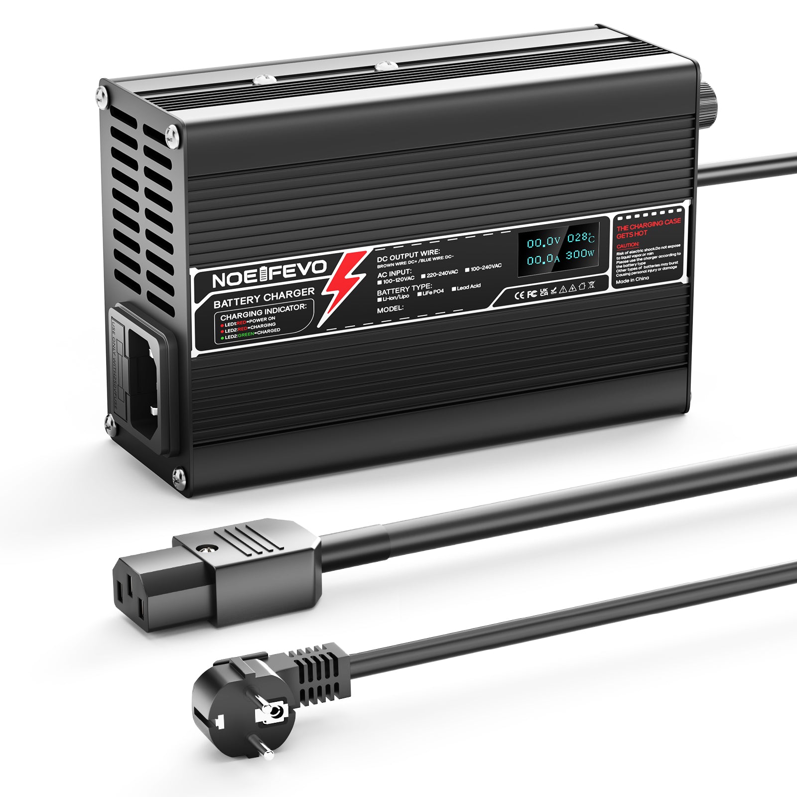 NOEIFEVO 58.4V 2.5A LiFePO4 Batterijlader voor 16S 48V 51.2V LiFePO4 Batterij, met LCD-display, koelfan, automatische uitschakeling