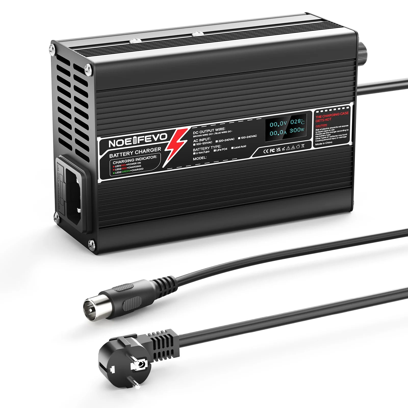 NOEIFEVO 25.2V 2A lithiumová nabíječka pro 6S 22.2V Li-Ion Lipo baterie, s LCD displejem, chladicím ventilátorem, automatickým vypnutím