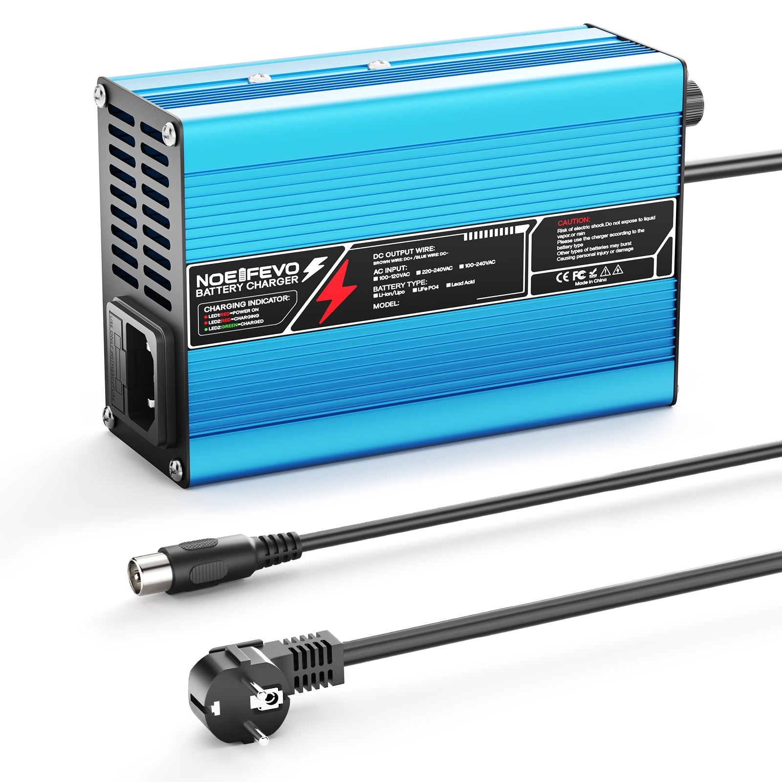 NOEIFEVO 87.6V 3.5A LiFePO4 Batterieladegerät für 76,8 V 24S-Batterie, automatische Abschaltung, E-Bike-Roller, Elektromotorrad, mit Kühlventilator