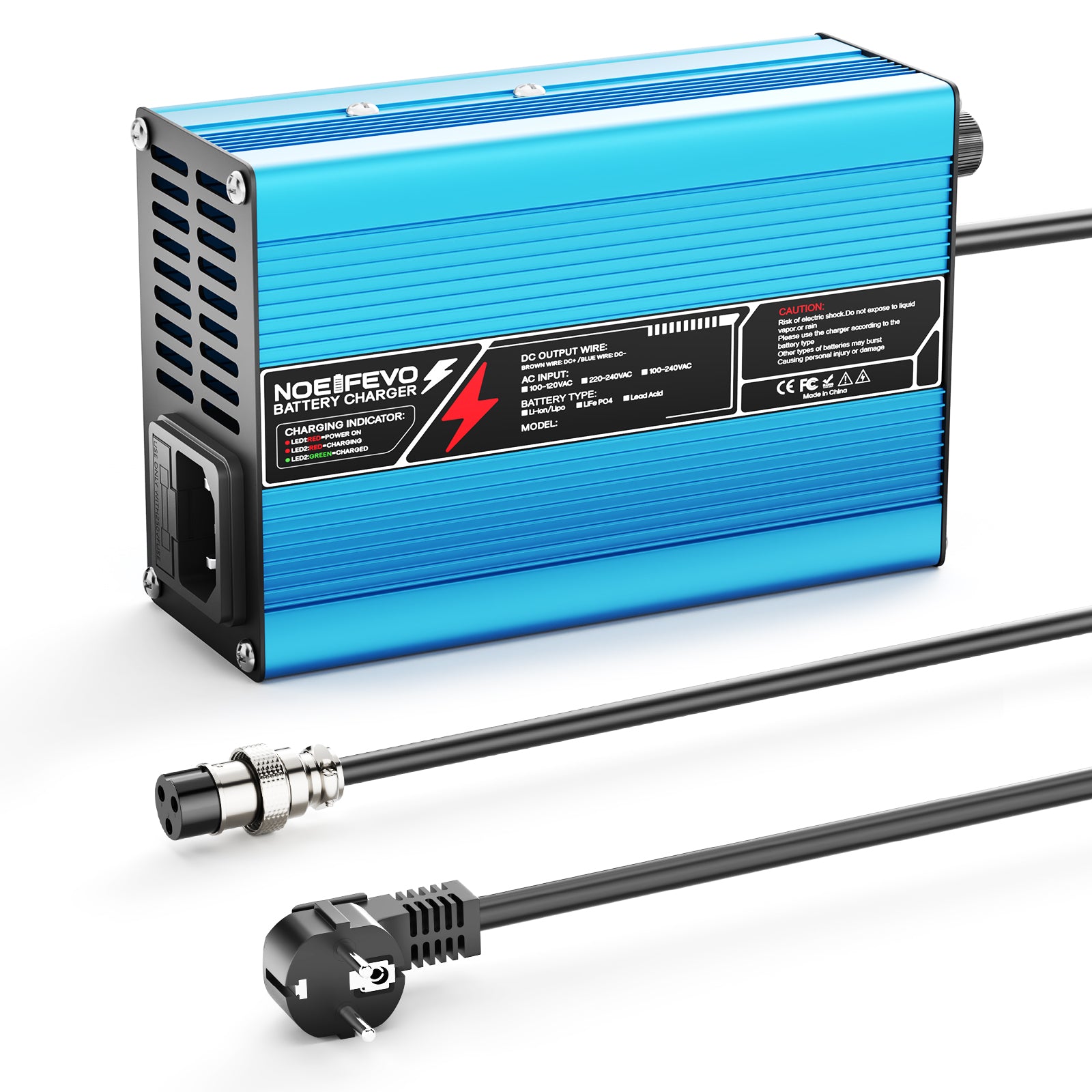 NOEIFEVO 25.2V 2A 3A 4A 5A lithiumová nabíječka pro 6S 22.2V Li-Ion Lipo baterie, chladicí ventilátor, automatické vypnutí（BLUE）