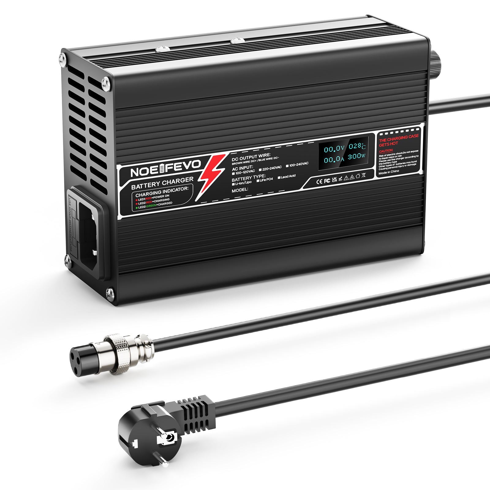 NOEIFEVO 29.4V 2A Lithium-nabíječka pro 7S 25.9V Li-Ion Lipo-baterie, s LCD displejem, chladicím ventilátorem, automatickým vypnutím