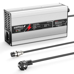 NOEIFEVO 43,8 V 10 A LiFePO4 Batterieladegerät für 38,4 V 10S-Batterie, automatische Abschaltung, Aluminiumgehäuse, mit Lüfter (Silber)