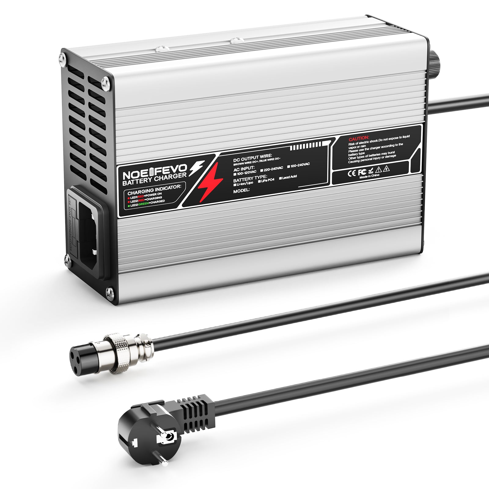 NOEIFEVO 12,6V 10A Lithium-laddare för 3S 11,1V Li-Ion Lipo-batterier, kylfläkt, automatisk avstängning