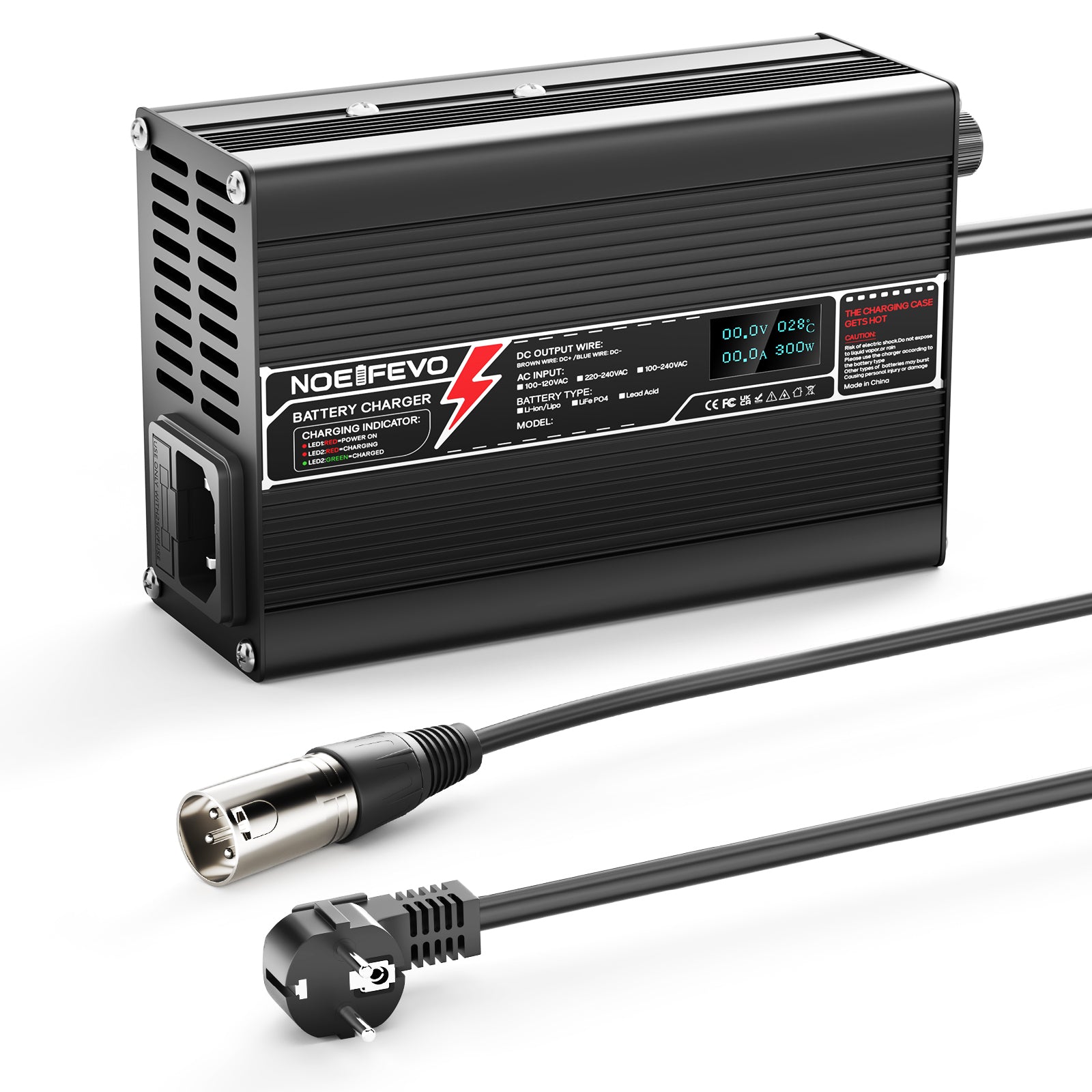 NOEIFEVO 33.6V 2A מטען ליתיום עבור סוללות 8S 29.6V Li-Ion Lipo, עם תצוגת LCD, מאוורר קירור, כיבוי אוטומ