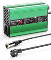 מטען ליתיום NOEIFEVO 33.6V2A 3A 4A 5A עבור סוללות 8S 29.6V Li-Ion Lipo, מאוורר קירור, כיבוי אוטומטי (ירוק).