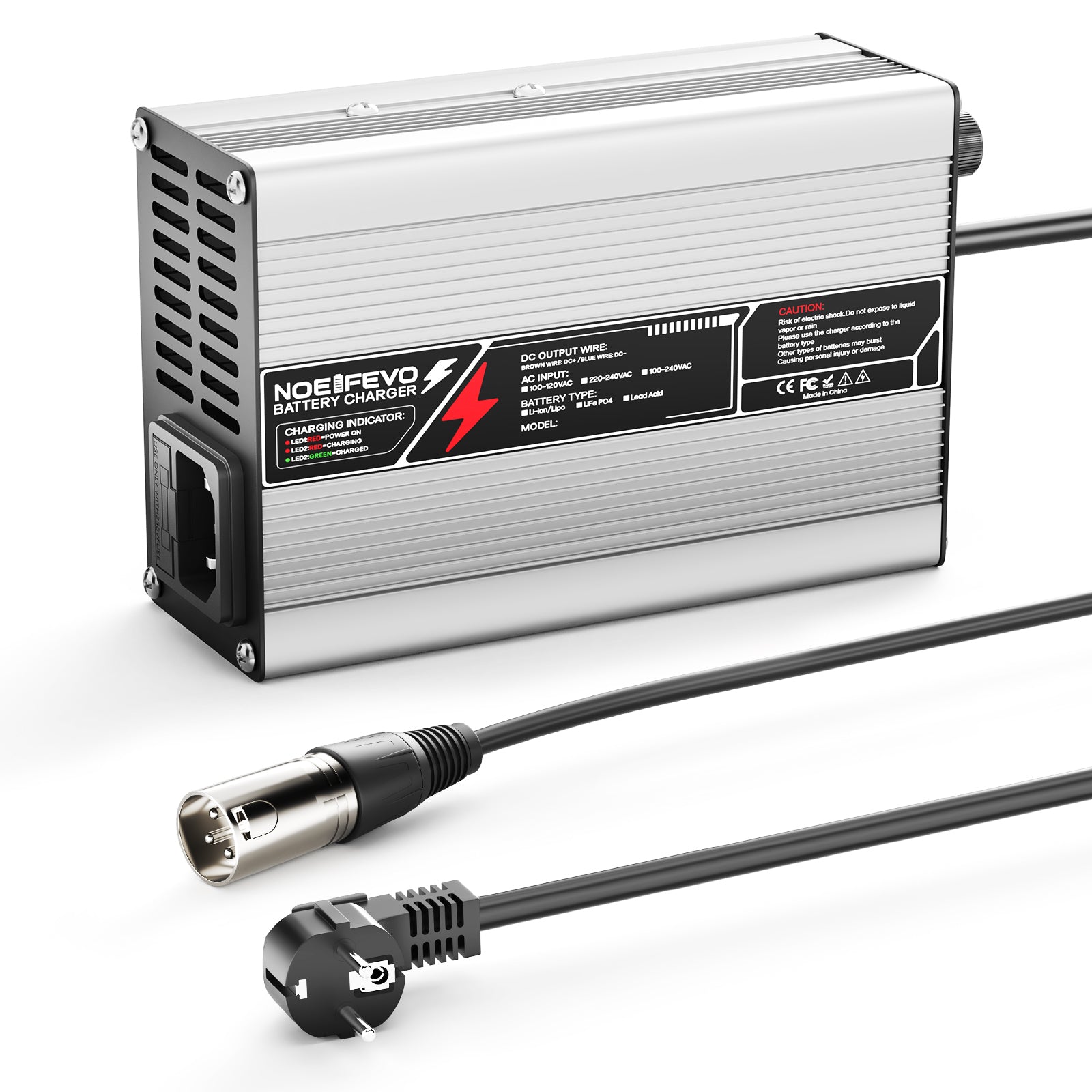 NOEIFEVO 29.4V  2A 3A 4A 5A Caricabatterie al litio per batterie 7S 25.9V Li-Ion Lipo, Ventola di raffreddamento, spegnimento automatico.