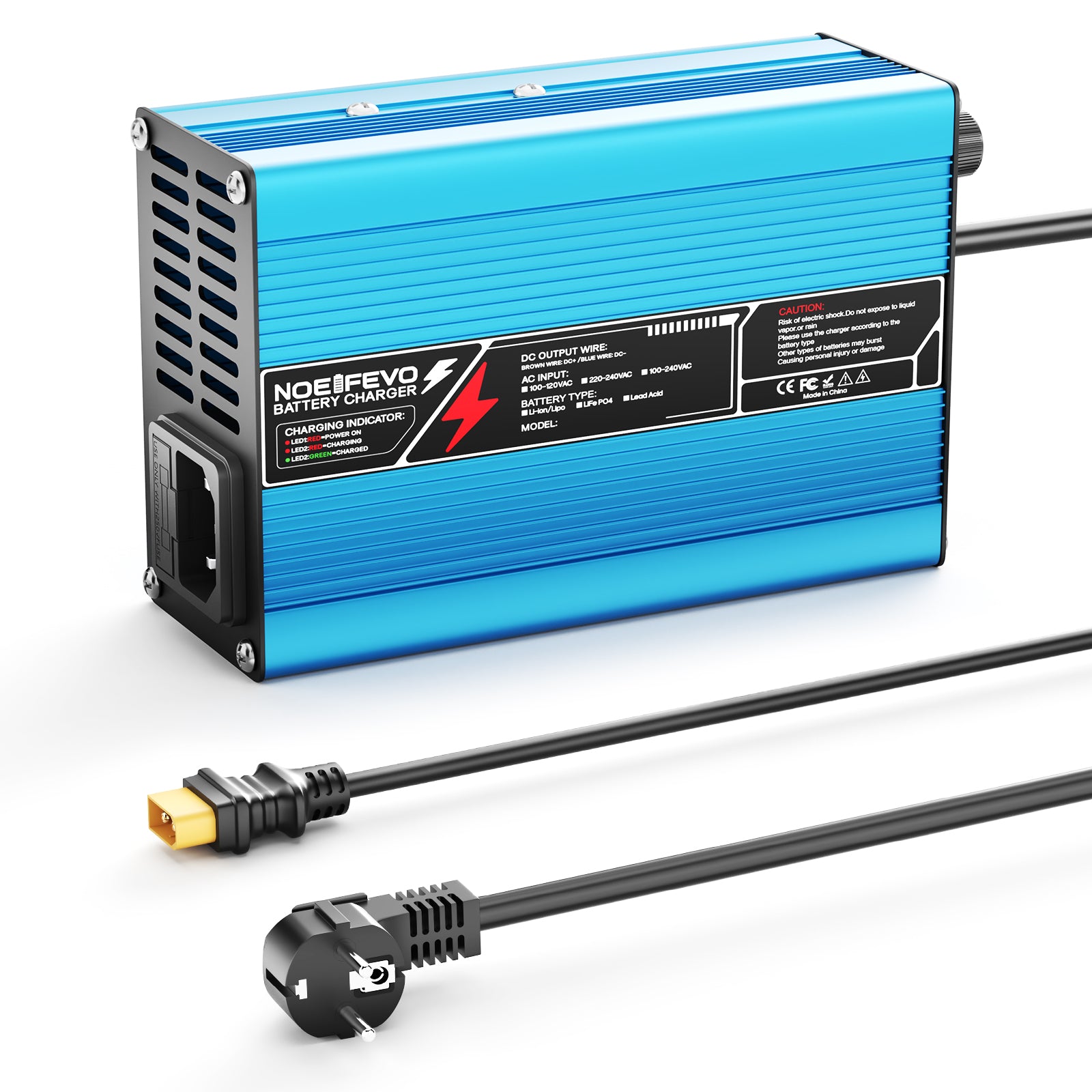 NOEIFEVO 36.5V 2A 3A 3.5A 4A LiFePO4 Batterie-Ladegerät für 10S 32V LiFePO4 Batterie,  automatischer Abschaltung（BLUE）