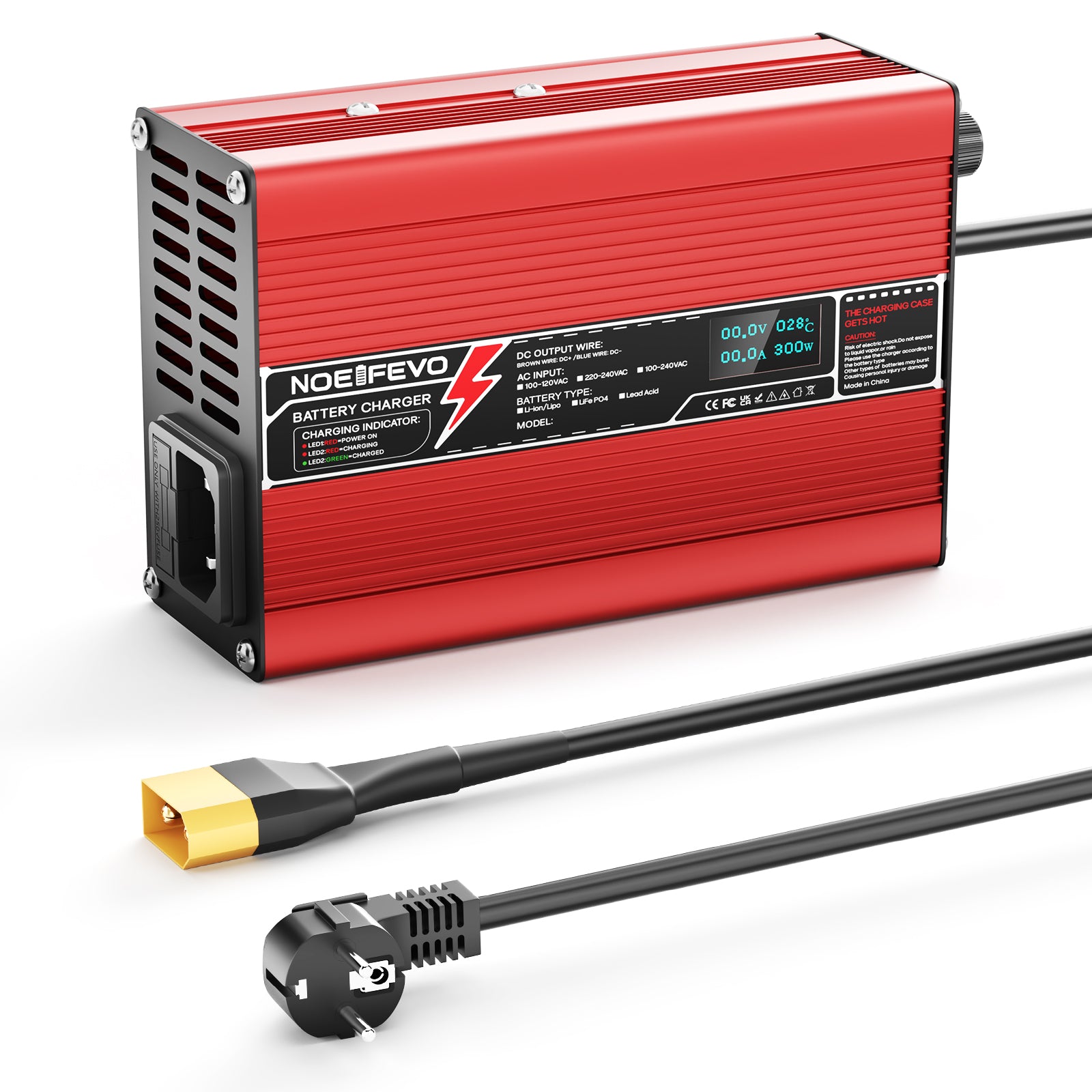 NOEIFEVO Cargador de Litio de 25,2V 2A 3A 4A 5A  para Baterías Li-Ion Lipo de 6S 22,2V, Ventilador de Enfriamiento, Apagado Automático (ROJO)