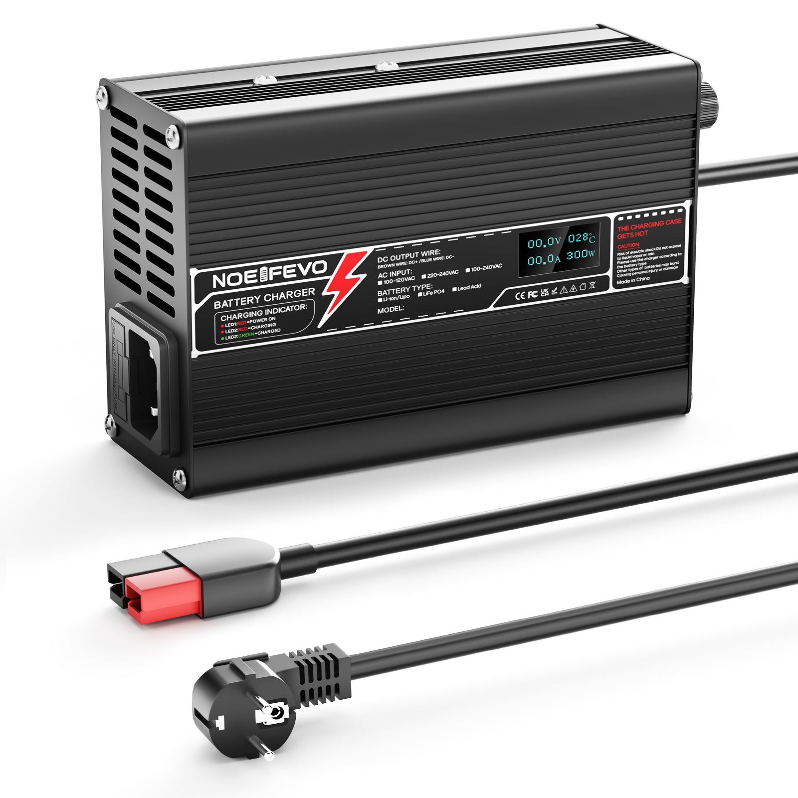 NOEIFEVO 29.4V 2A Lithium-nabíječka pro 7S 25.9V Li-Ion Lipo-baterie, s LCD displejem, chladicím ventilátorem, automatickým vypnutím