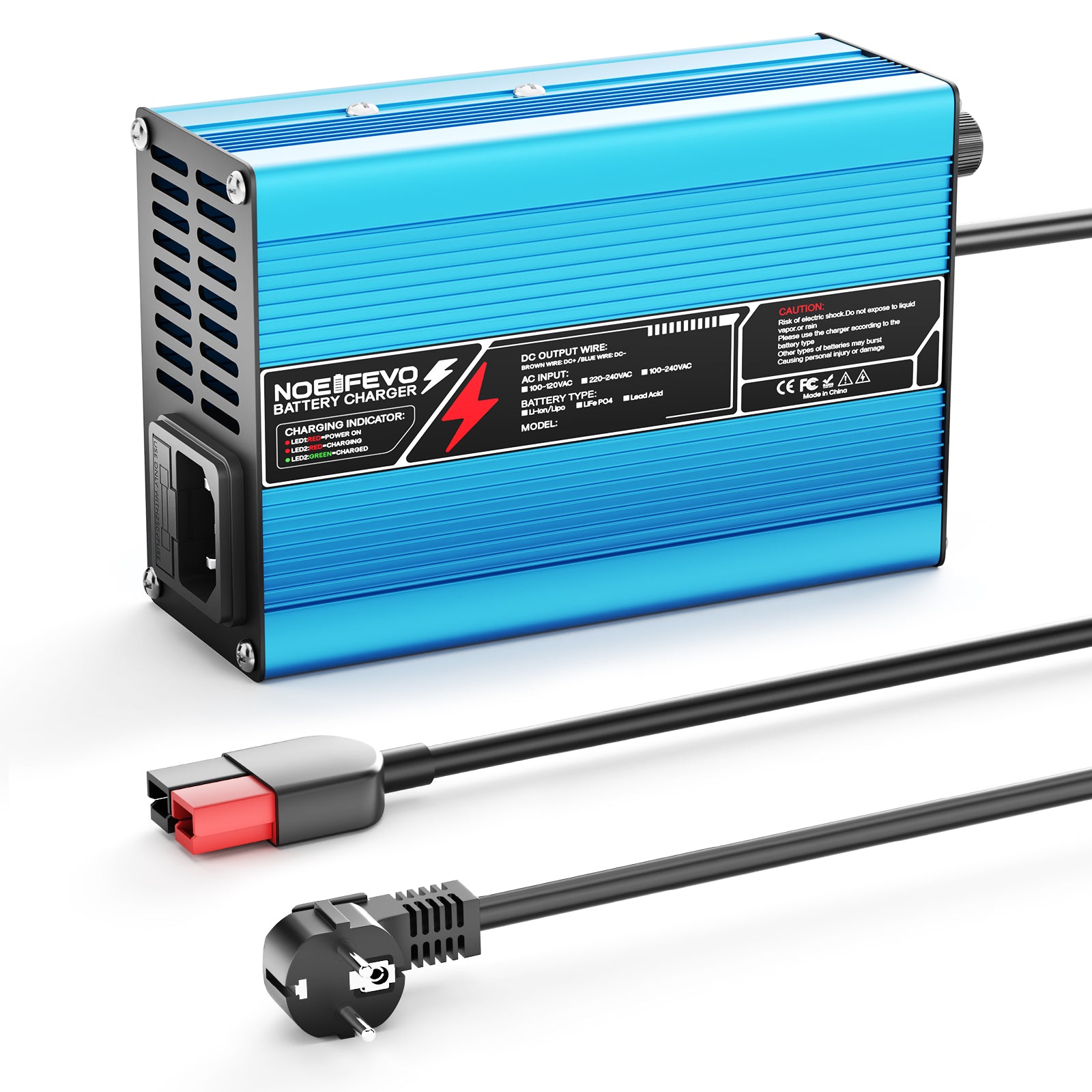 NOEIFEVO 36.5V 2A 3A 3.5A 4A LiFePO4 Batterie-Ladegerät für 10S 32V LiFePO4 Batterie,  automatischer Abschaltung（BLUE）