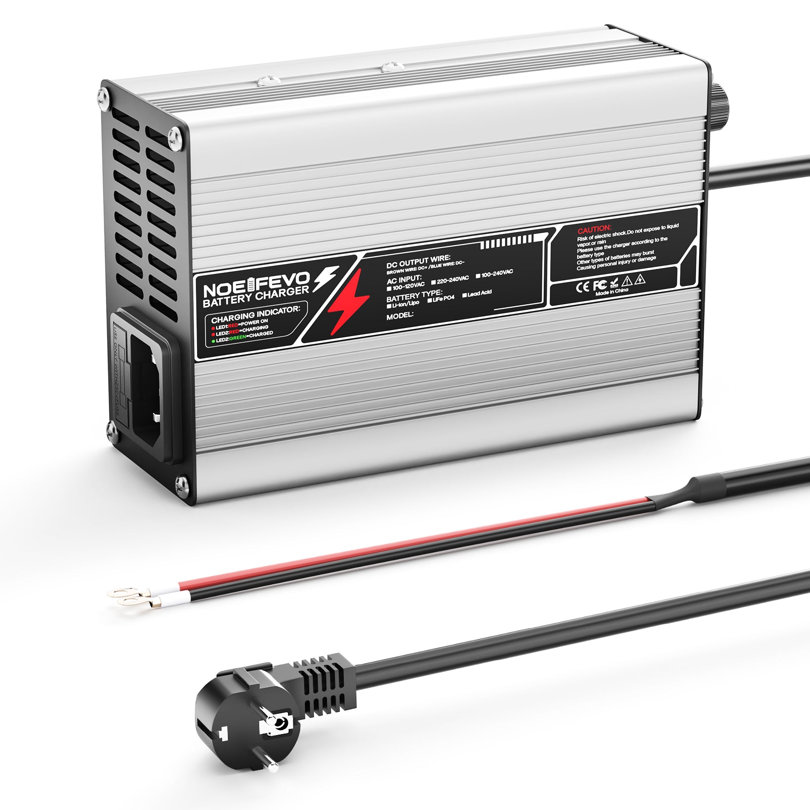 NOEIFEVO 29.4V  2A 3A 4A 5A Caricabatterie al litio per batterie 7S 25.9V Li-Ion Lipo, Ventola di raffreddamento, spegnimento automatico.