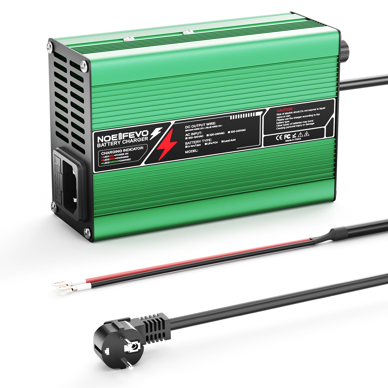 NOEIFEVO 21V 2A 3A 4A 5A Lithium-nabíječka pro 5S 18,5V Li-Ion Lipo baterie, chladicí ventilátor, automatické vypnutí (ZELENÁ)