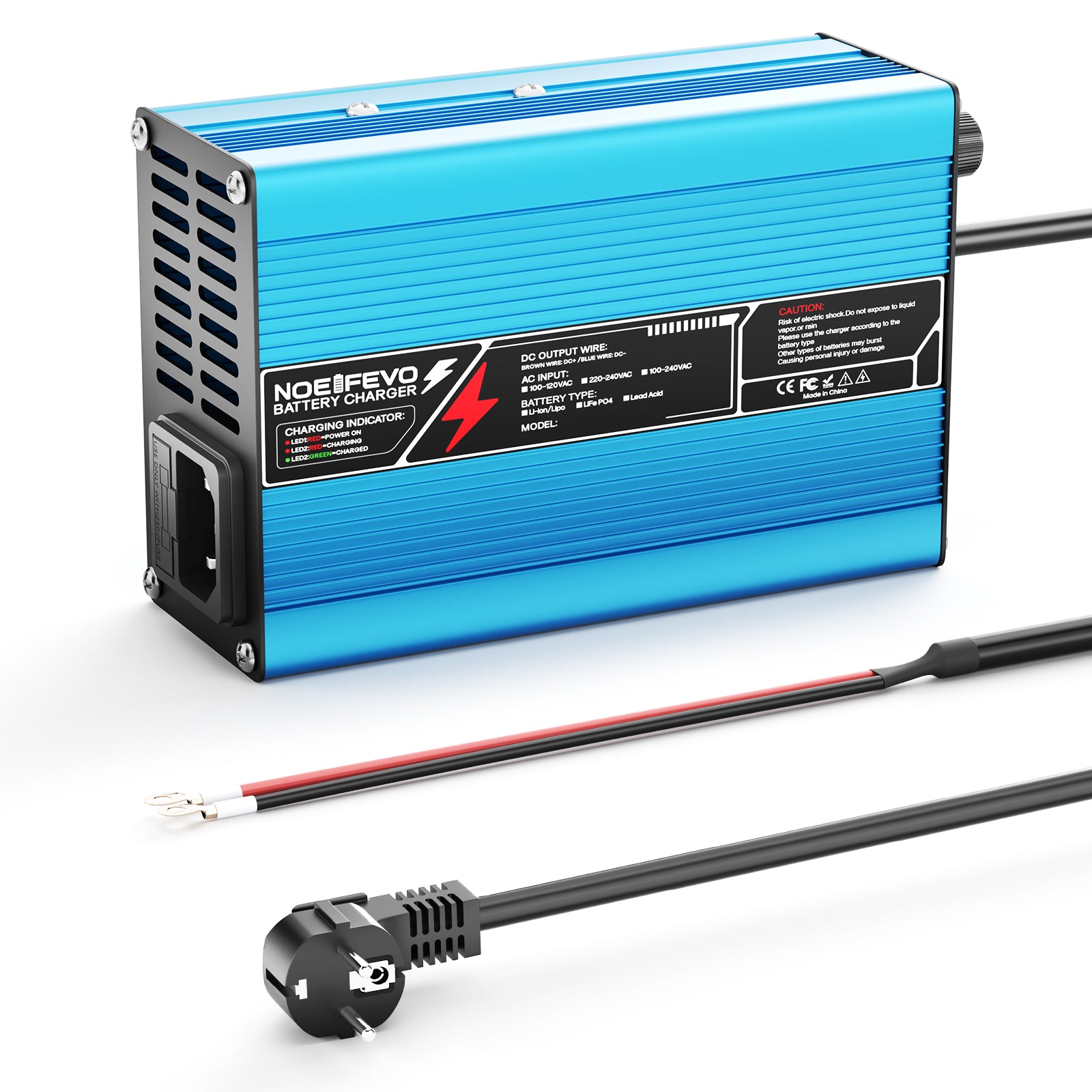 NOEIFEVO 12.6V 10A מטען ליתיום עבור סוללות 3S 11.1V Li-Ion Lipo, מאוורר קירור, כיבוי אוטומטי (כחול)