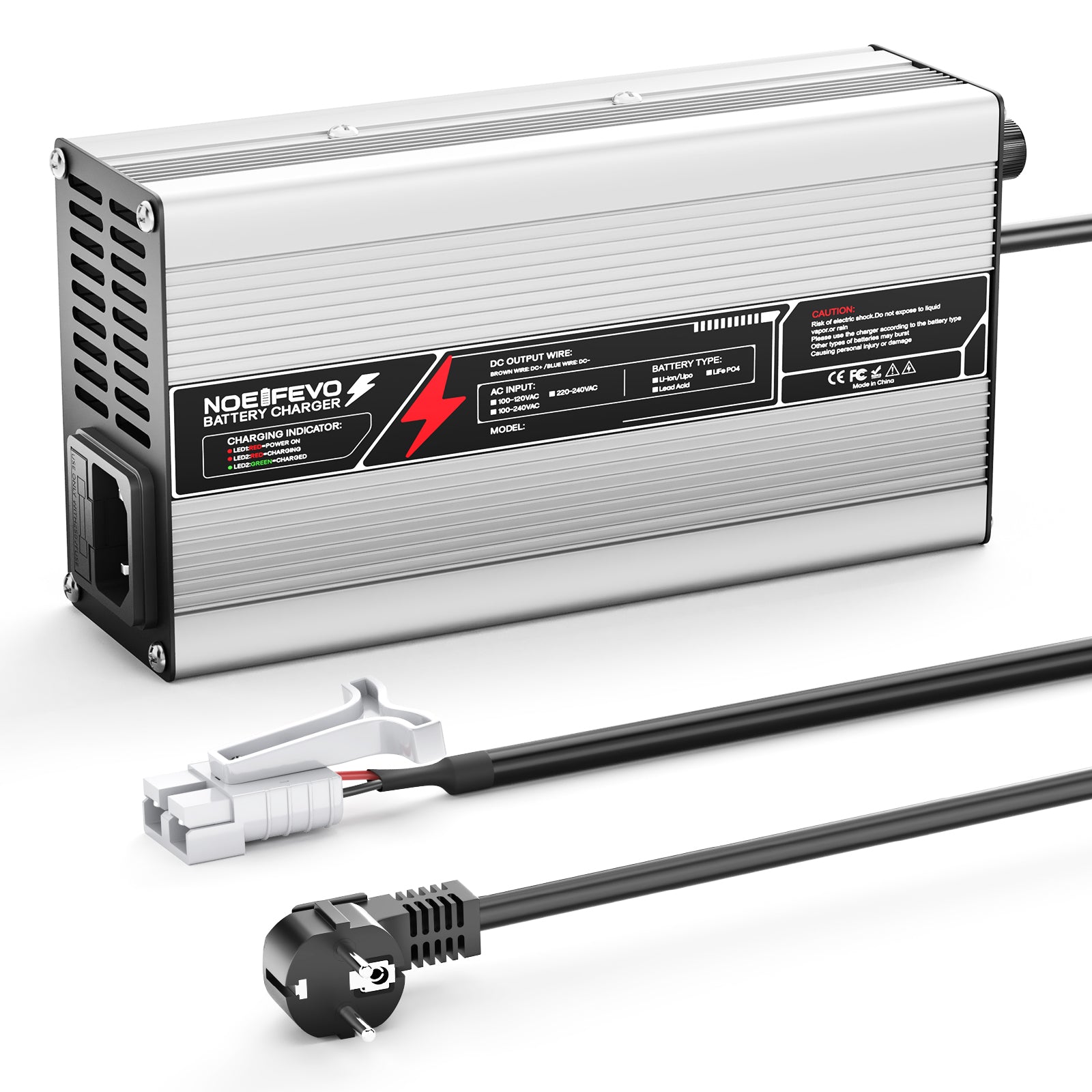 NOEIFEVO 29,2V 15A LiFePO4 Batterieladegerät für 24V（25,6V) 4S Batterie, automatische Abschaltung, Aluminiumgehäuse, mit Lüfter (Silber)