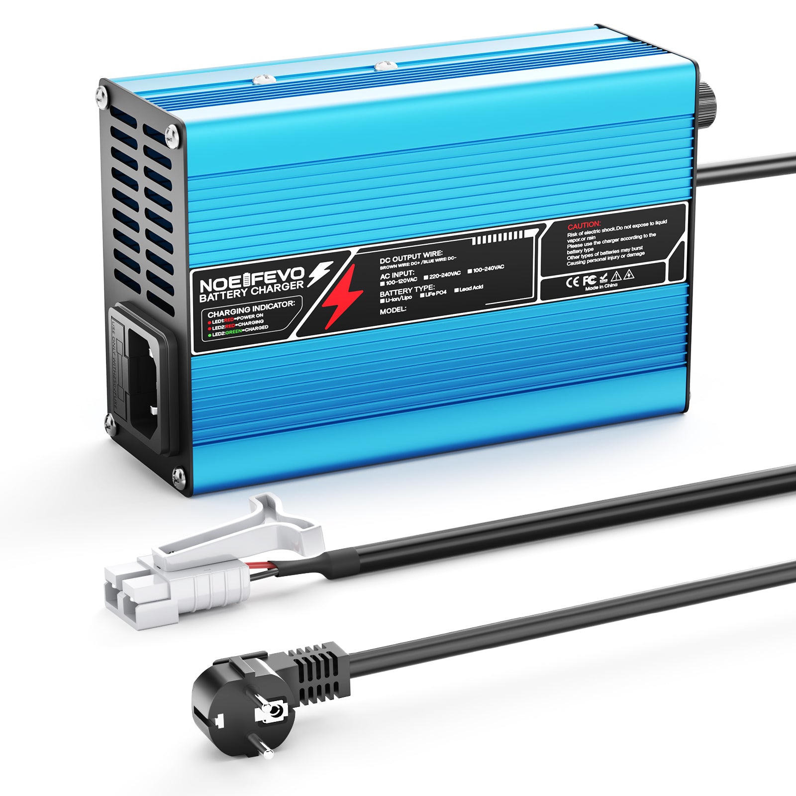 NOEIFEVO 33.6V  2A 3A 4A 5A Caricabatterie al litio per batterie Li-Ion Lipo 8S 29.6V, con ventola di raffreddamento e spegnimento automatico (BLU)