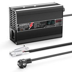 מטען ליתיום NOEIFEVO 29.4V 5A עבור סוללות Li-Ion Lipo 7S 25.9V, עם תצוגת LCD, מאוורר קירור, כיבוי אוטומטי.