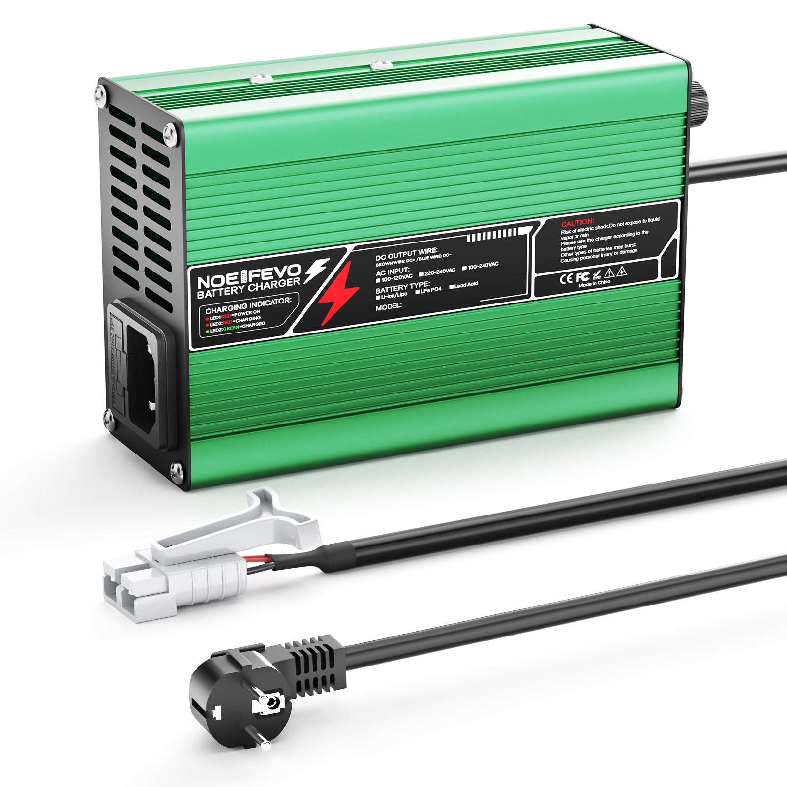 NOEIFEVO 46.2V 4A Lithium-Ladegerät für 11S 40.7V Li-Ion Lipo-Batterien, Kühlventilator, automatischer Abschaltung (GREEN)