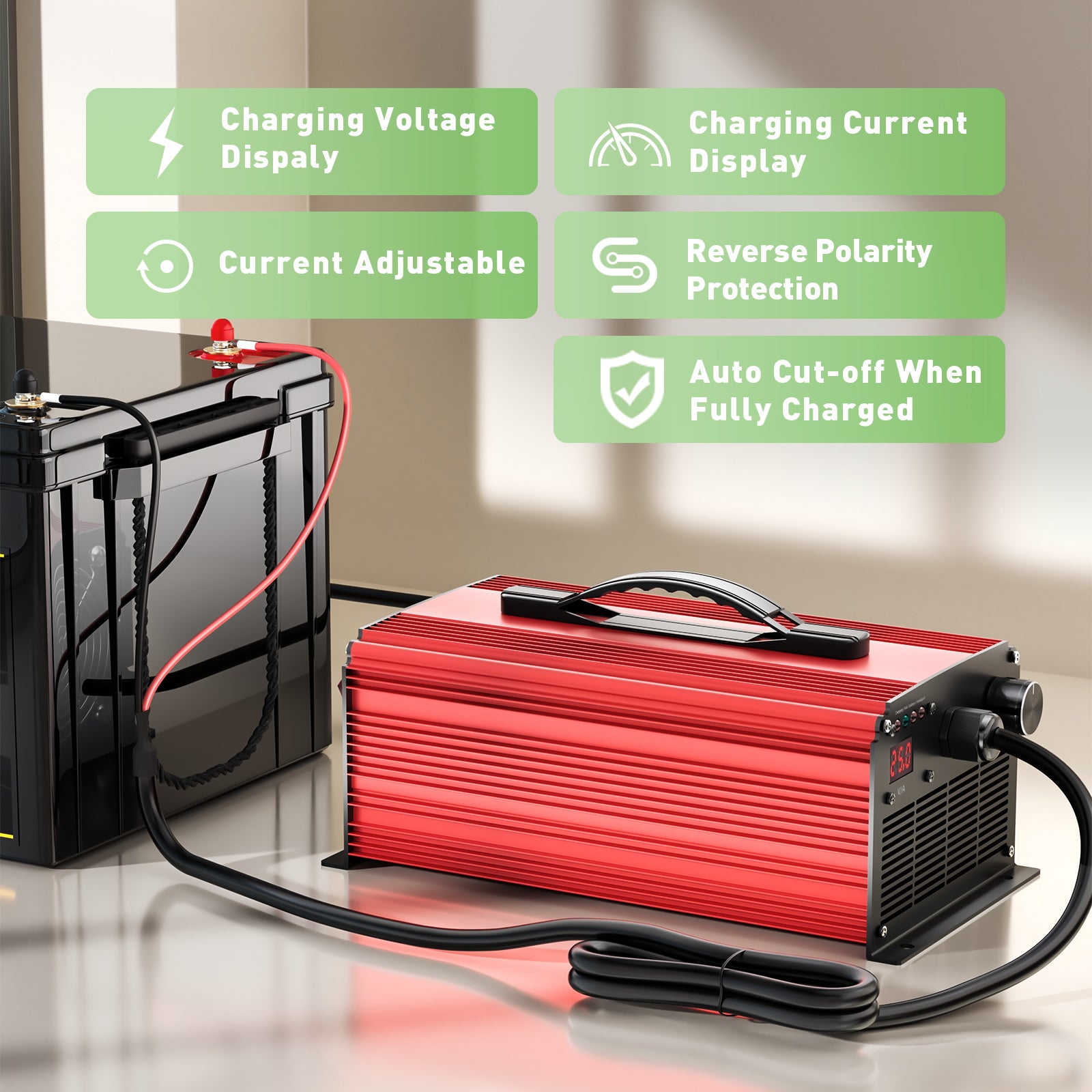 NOEIFEVO 67.2V 25A Lithium-batterioplader til 59.2V (60V) 16S Lithium-Li-ion-Lipo-batteri, LCD-display, justerbar strøm, oplader til el-cykel, scooter, elektrisk motorcykel