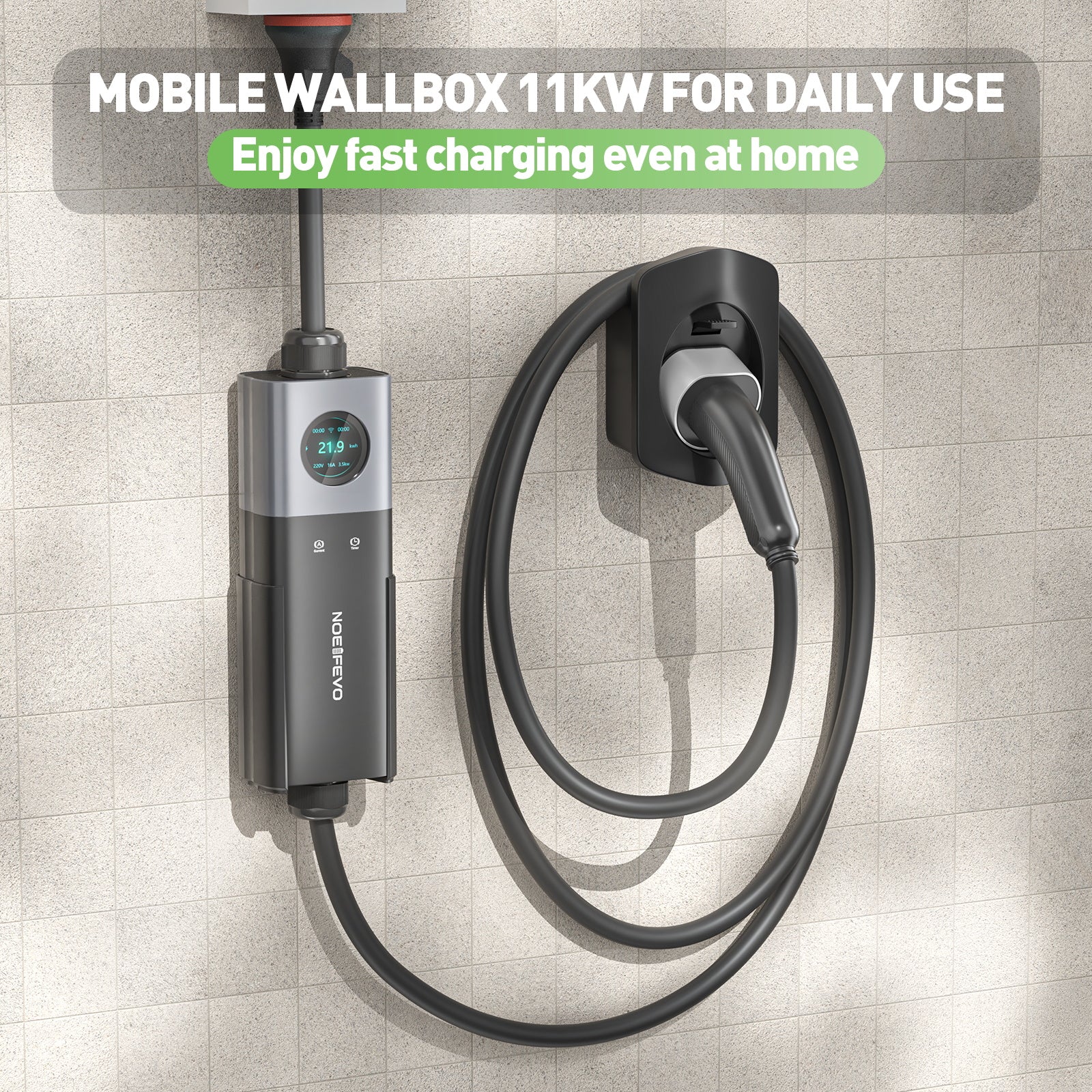 NOEIFEVO Master Traveller EV Wallbox 11kW mit App, Mobile Ladestation 3-Phasen 400V (6-16A einstellbar), 5m/10m Type 2 Ladekabel mit EU-Reiseadapter (CEE32/CEE16A/Schuko/Type2 Stecker), IP65 wasserdicht, RCD B Schutz Ladegerät
