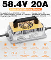 NOEIFEVO 58.4V 20A Lithium Lifepo4 batteriladdare för 48V (51.2V)16S batteri, vattentät, 0 V BMS aktivering, automatisk avstängning med fullt skydd