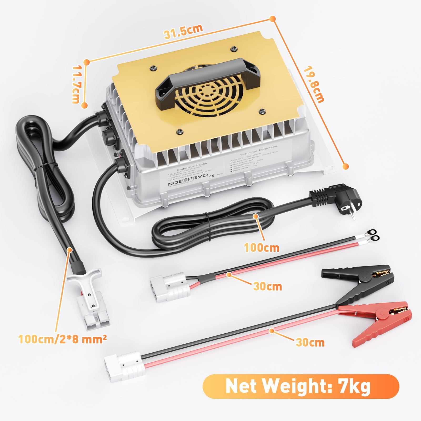  NOEIFEVO 58,4 V 50 A LiFePO4 Caricabatterie per batteria LiFePO4 51,2 V (48 V) 16S, impermeabile, 0 V BMS attivato