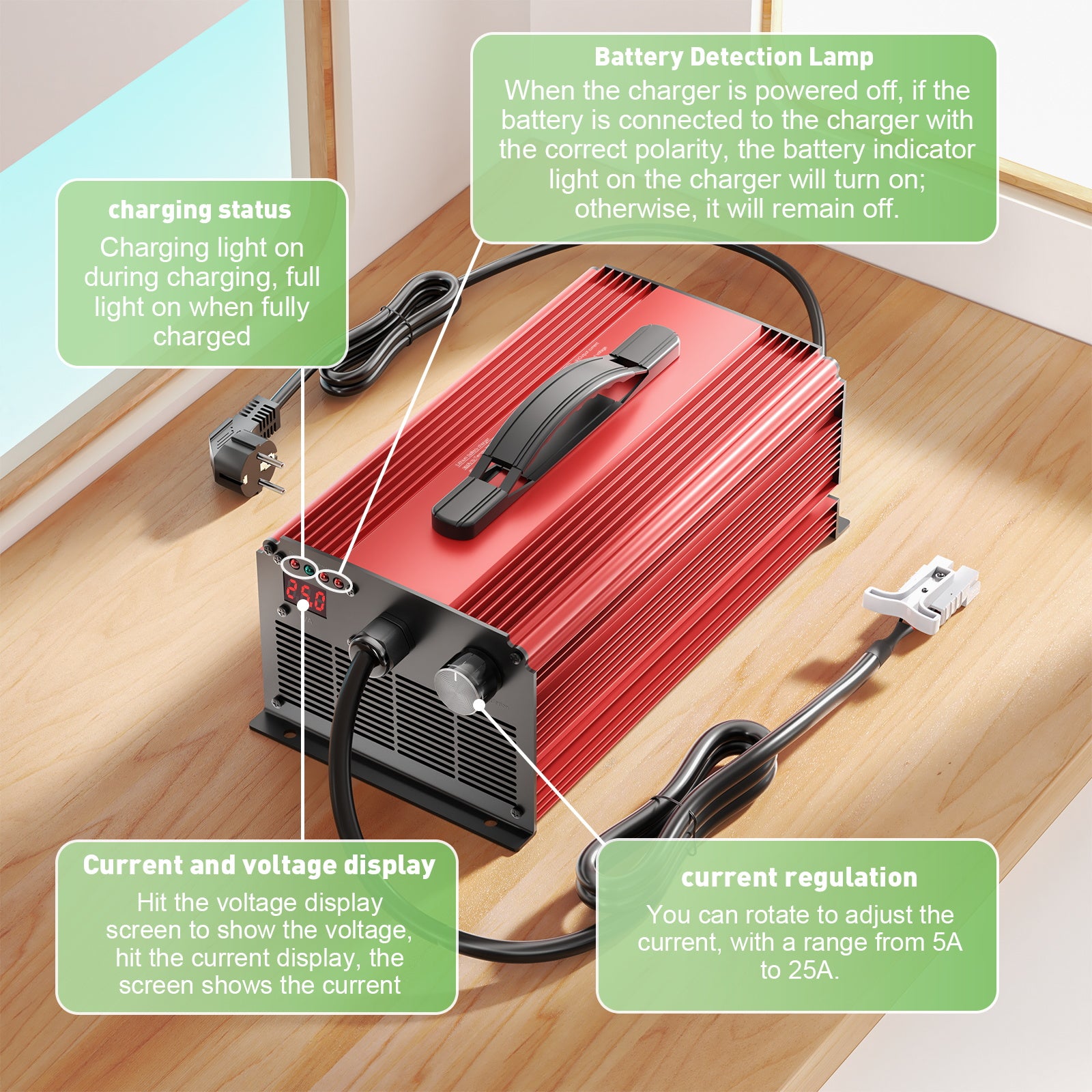 Noeifevo Cargador de batería LiFePO4 de 73V 25A para batería de litio LiFePO4 de 64V (60V) 20S, para sistemas de energía de vehículos recreativos, barcos, carritos de golf y almacenamiento de energía en el hogar