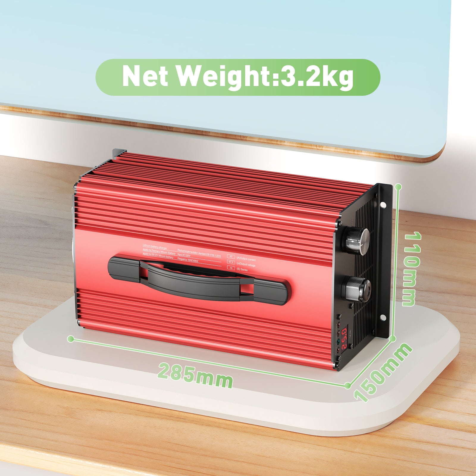 NOEIFEVO 67.2V 25A Lithium-batterioplader til 59.2V (60V) 16S Lithium-Li-ion-Lipo-batteri, LCD-display, justerbar strøm, oplader til el-cykel, scooter, elektrisk motorcykel