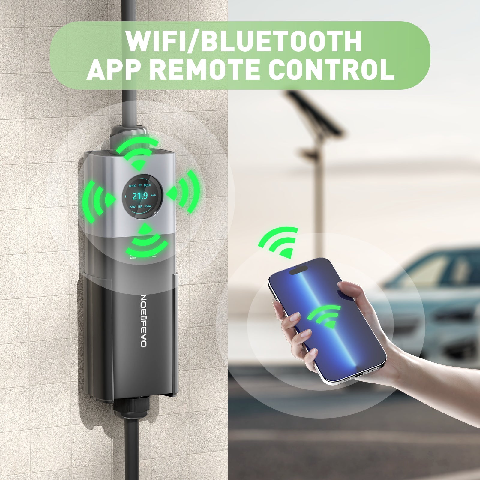 NOEIFEVO Wallbox mobile da 22KW con controllo remoto tramite app, cavo di ricarica Typ2 CEE32A trifase da 5m/10m per veicoli elettrici