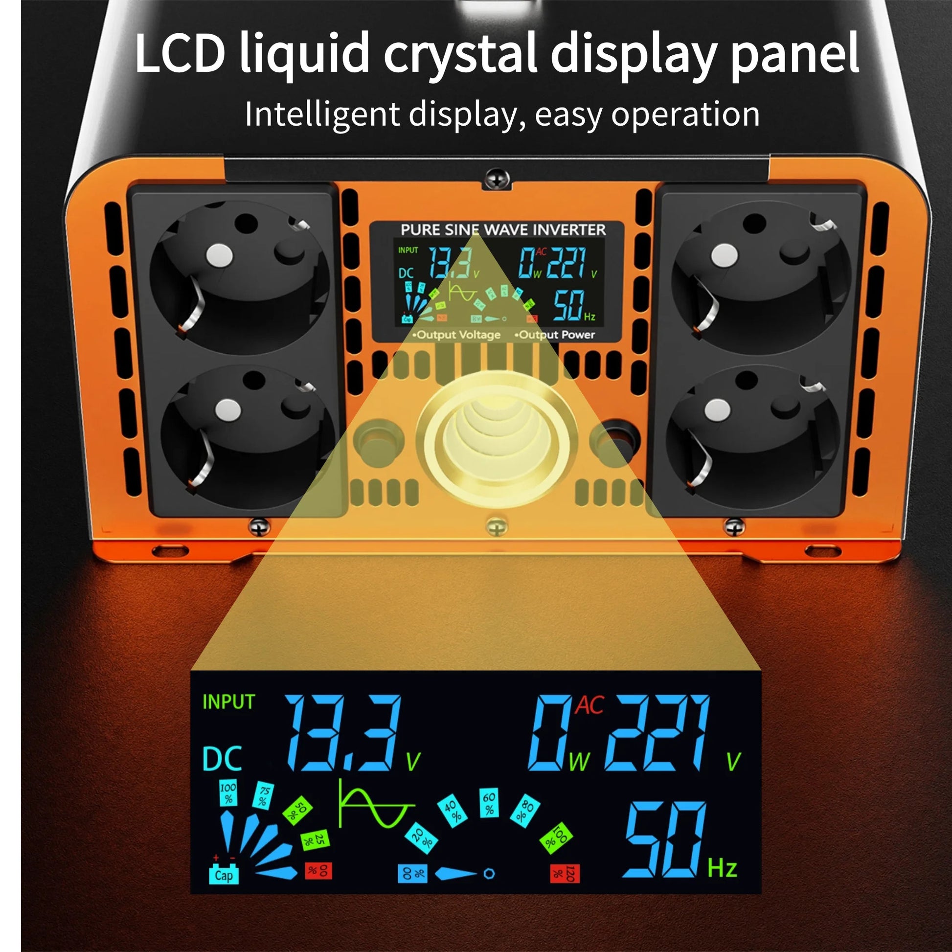 Inverter 5000W till 12000W ren sinusvågsspänningsomvandlare, 12V/24V/48V/60V/72V/96V till 230V, med LCD-spänningsdisplay