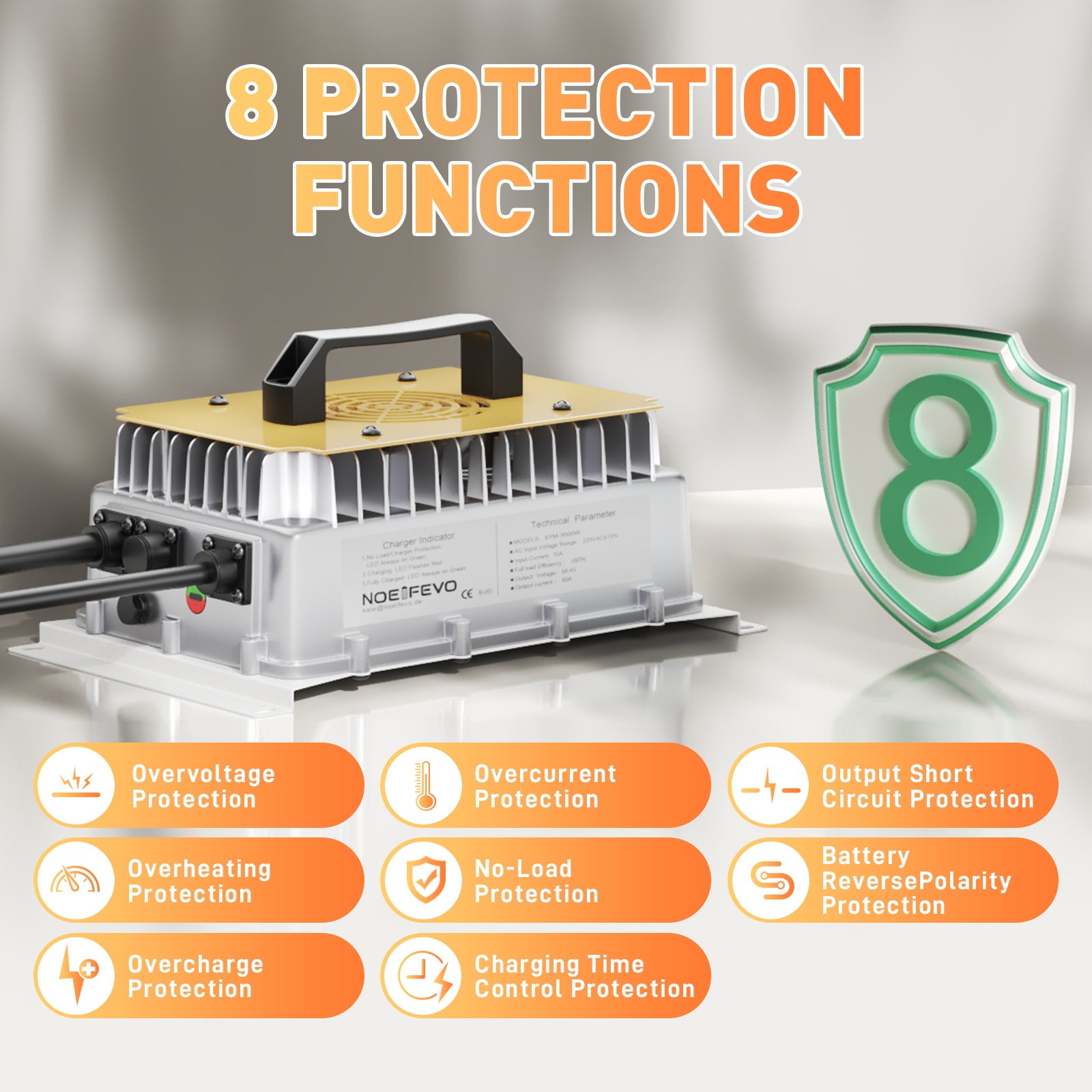  NOEIFEVO 58,4 V 50 A LiFePO4 Caricabatterie per batteria LiFePO4 51,2 V (48 V) 16S, impermeabile, 0 V BMS attivato