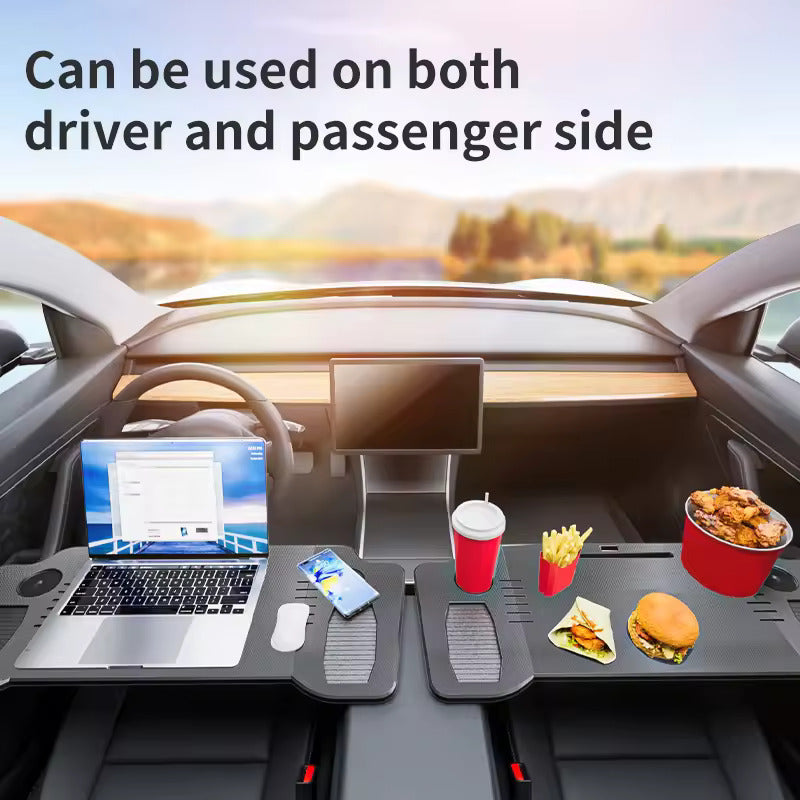 Přenosný stůl pro Tesla Model 3 / Y / S – stolek na volant pro notebook, skládací přední stůl pro práci a jídlo (77,5 × 30 cm)