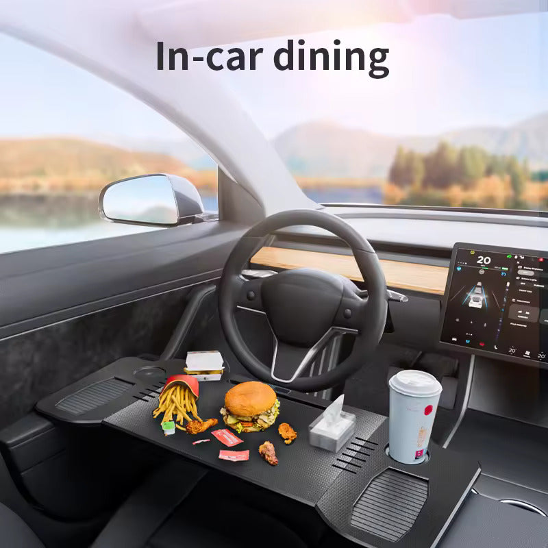 Přenosný stůl pro Tesla Model 3 / Y / S – stolek na volant pro notebook, skládací přední stůl pro práci a jídlo (77,5 × 30 cm)