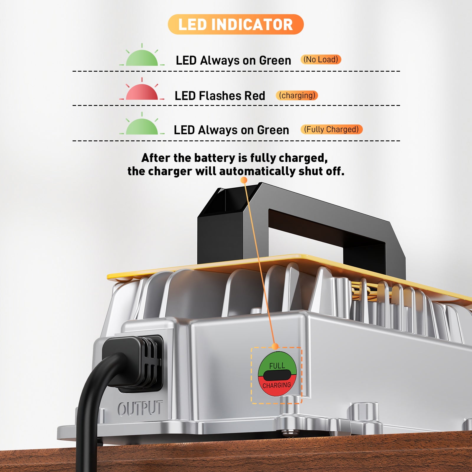 NOEIFEVO 58.4V 20A Lithium Lifepo4 batteriladdare för 48V (51.2V)16S batteri, vattentät, 0 V BMS aktivering, automatisk avstängning med fullt skydd