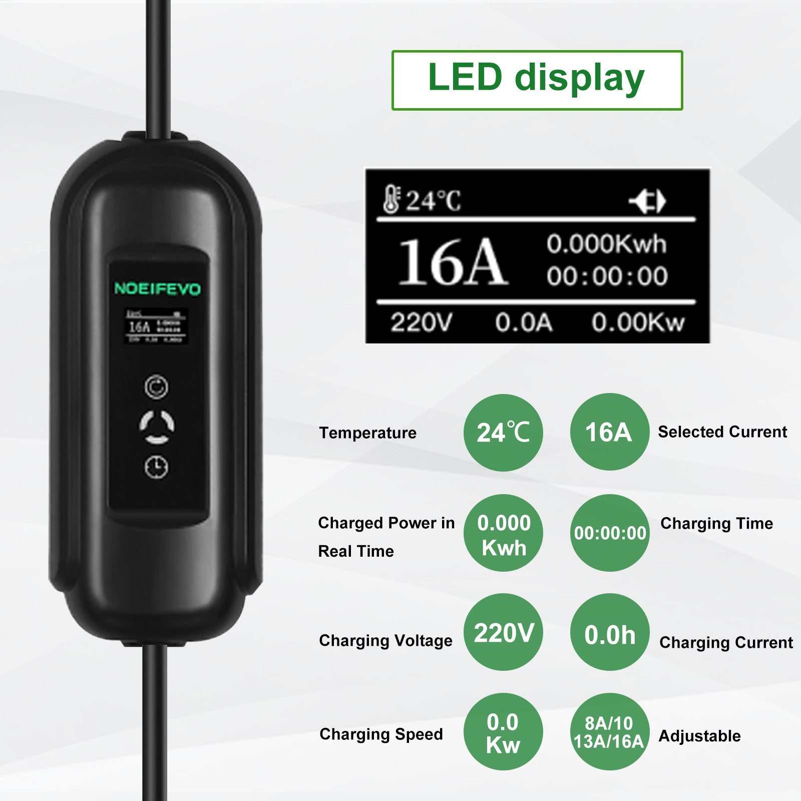 Noeifevo Portable Type1 3,6KW 16A EV-laddare, 5m/10m mobil EV-laddningskabel med Schuko