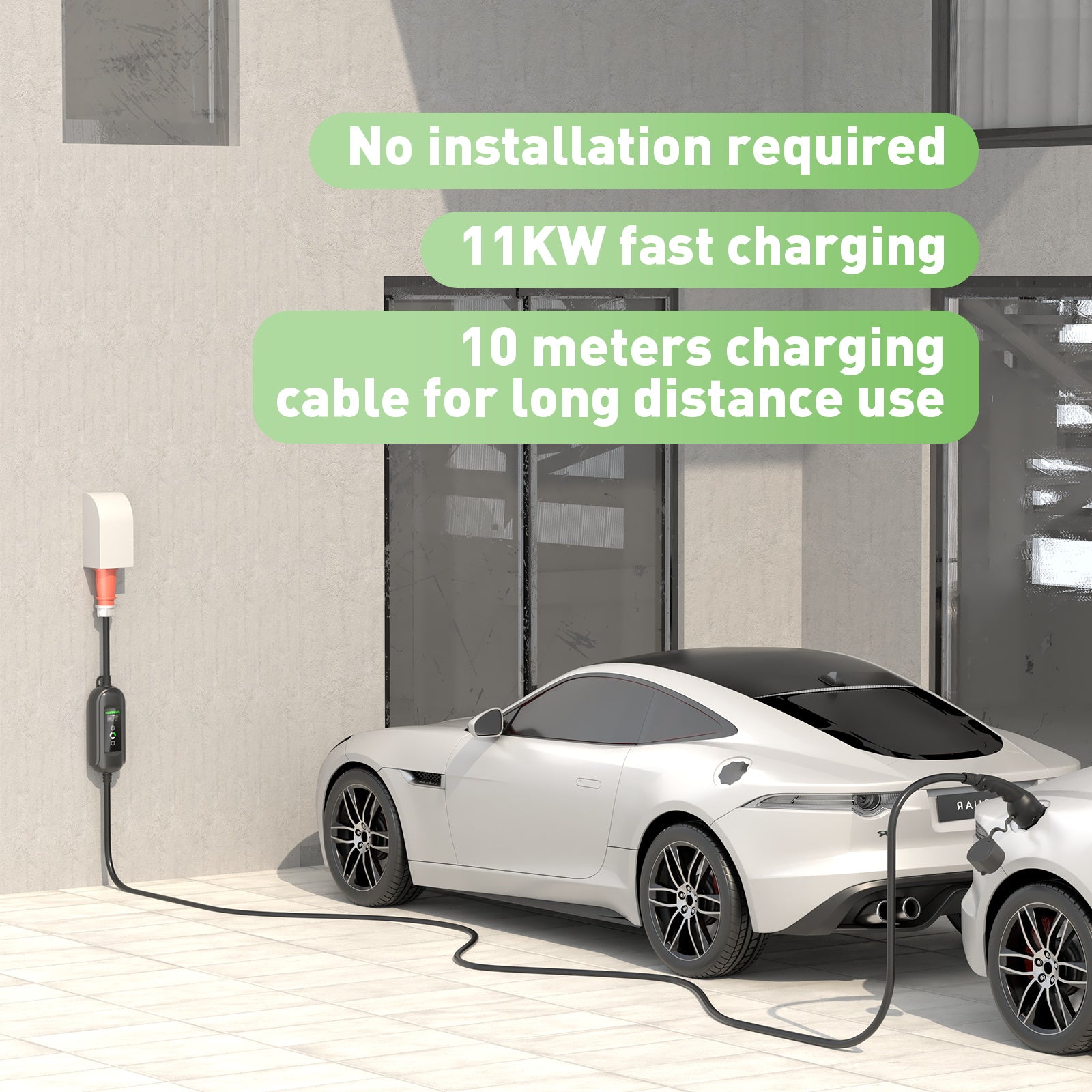 10Meters 11KW Type 2 16A 3 Phase Mobile EV Charging Station EV Wallbox, CEE 16A Plug, Schuko Plug for Traveling