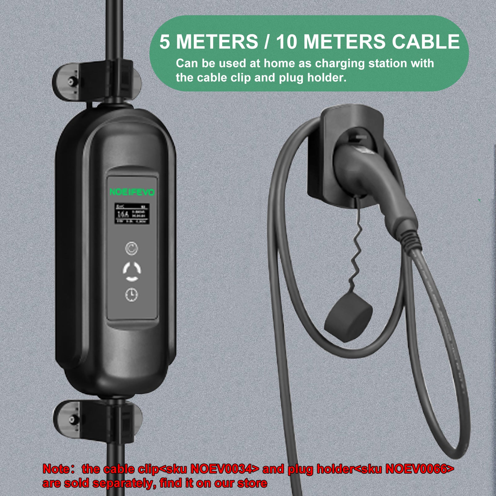 Noeifevo Portable Type1 3,6KW 16A EV-laddare, 5m/10m mobil EV-laddningskabel med Schuko