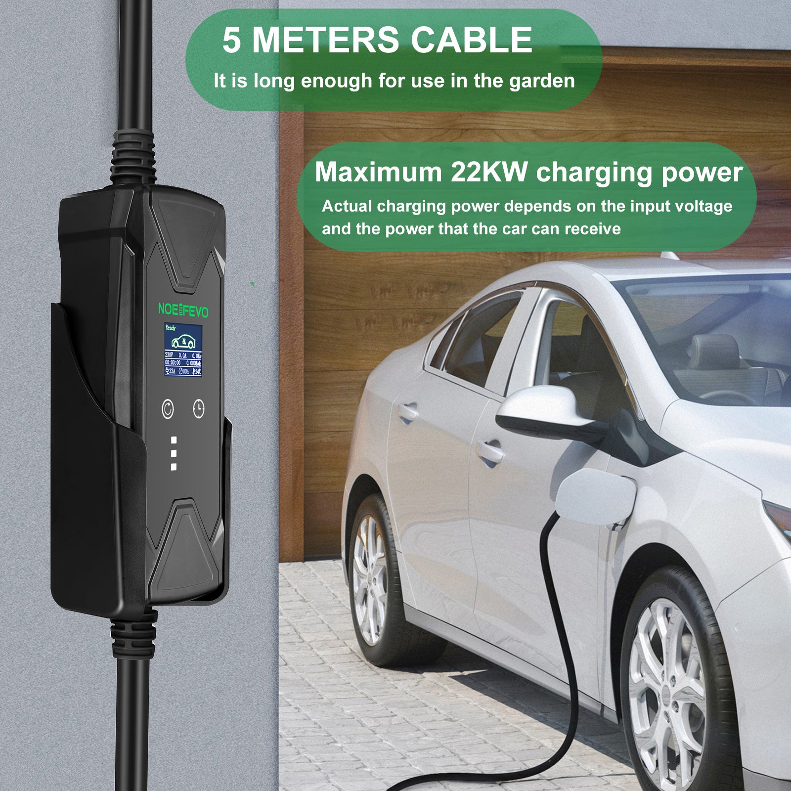 Noeifevo 22KW 32A 3  Fase EV Wallbox, Type 2 Power Charger voor Elektrische Voertuigen, Complete Set