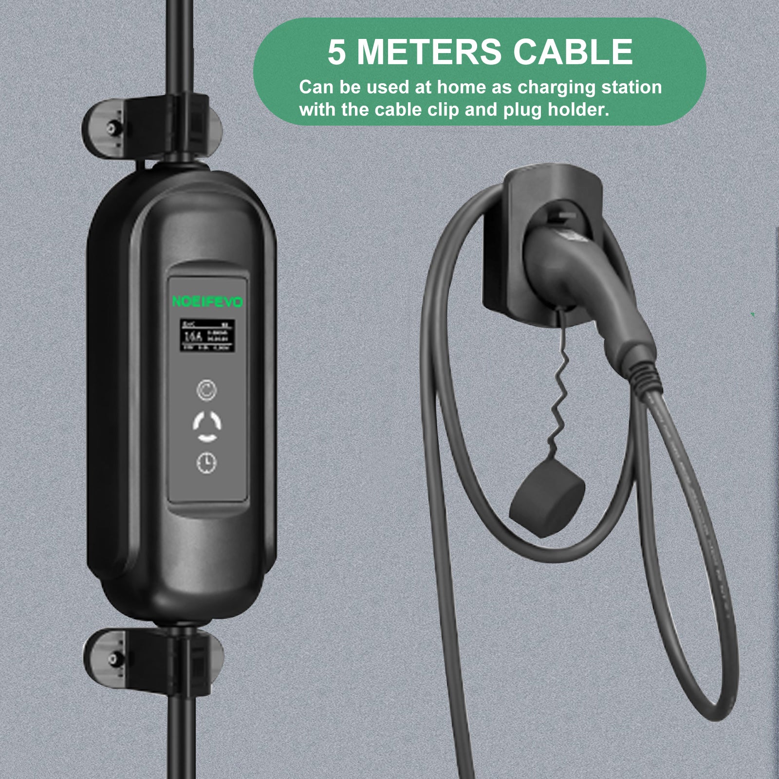 Noeifevo Type2 EV Oplaadstation Kit, 16A 3 Fase Elektrische Voertuig Lader, CEE 16A Mobiele EVSE Wallbox met 5Meters Kabel