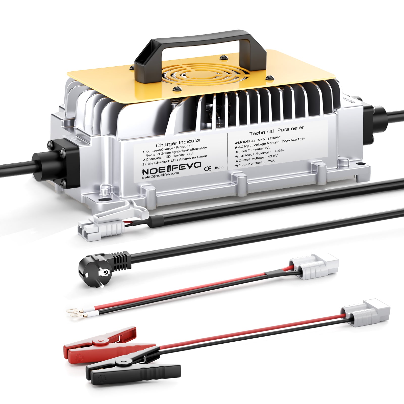 NOEIFEVO 36V 38.4V LiFePO4 akkulaturi, 43.8V 25A vedenpitävä laturi golf-autoon/veneeseen/RV-autoon, täydellä suojalla
​