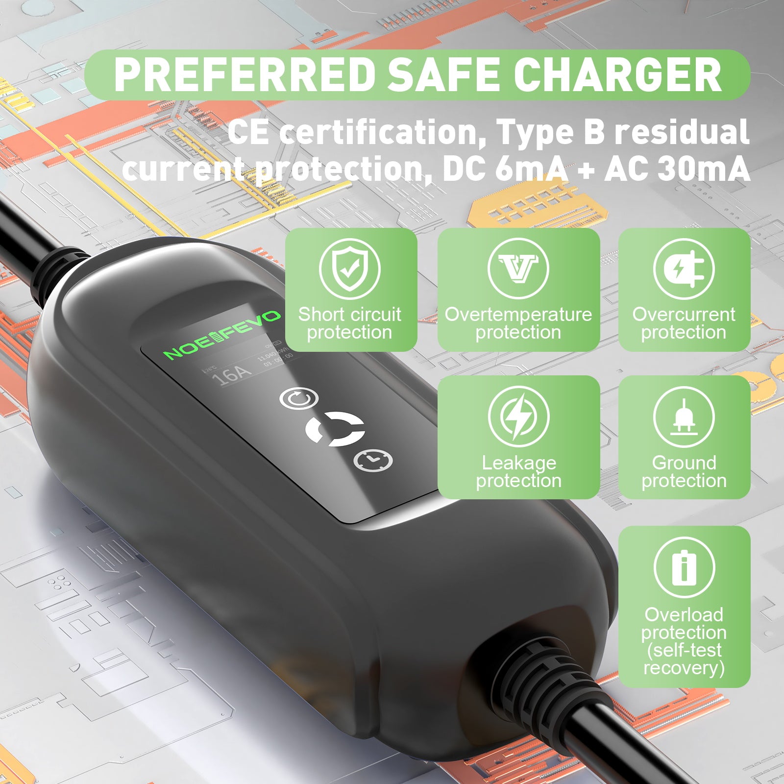 10Meters 11KW Stazione di ricarica EV, tipo 2 16A 3 Phase EV Wallbox, CEE 16A Plug, Schuko Plug per il viaggio