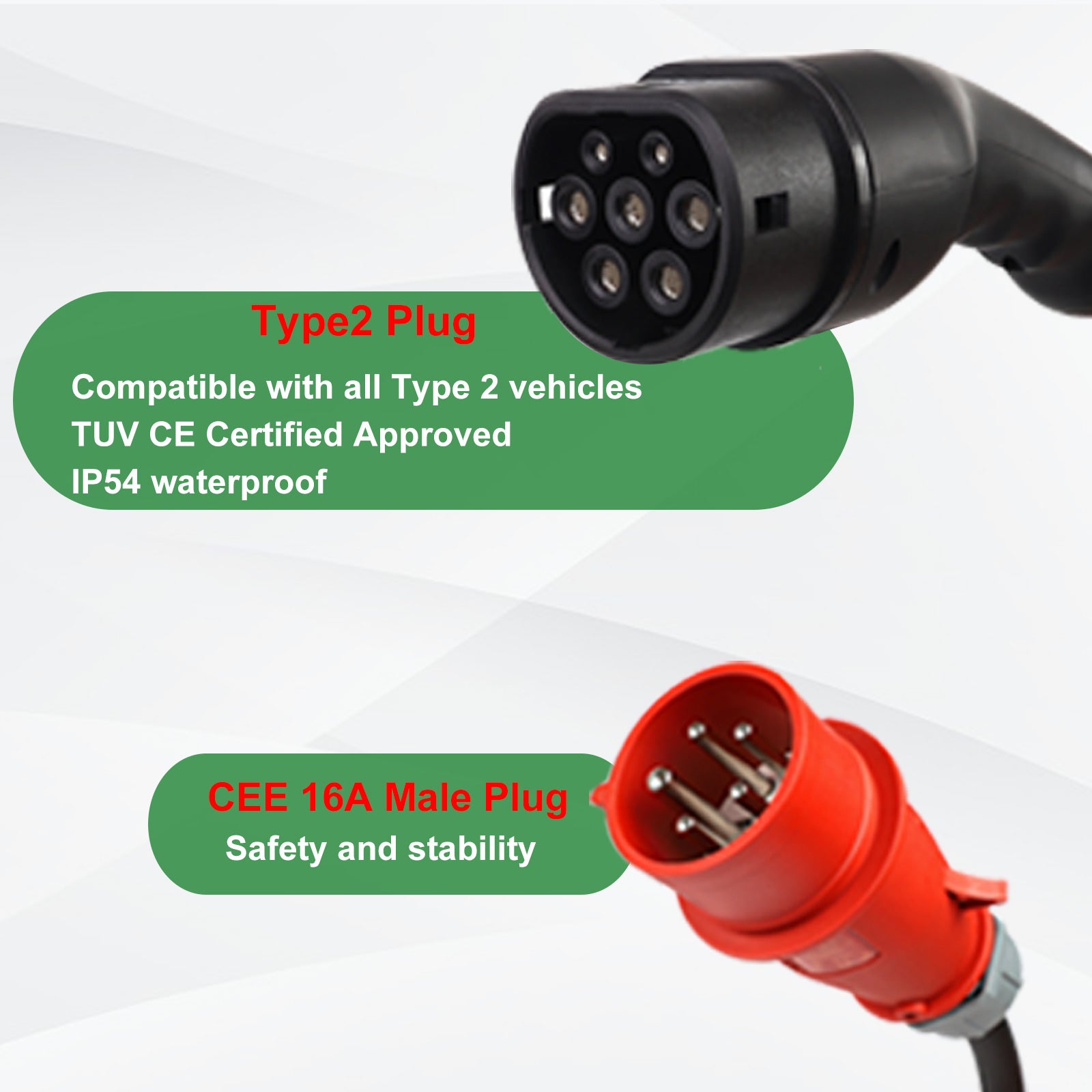 Noeifevo Type2 EV Charging Station Kit, 16A 3-faset oplader til elbiler, CEE 16A mobil EVSE Wallbox med 5 meter kabel