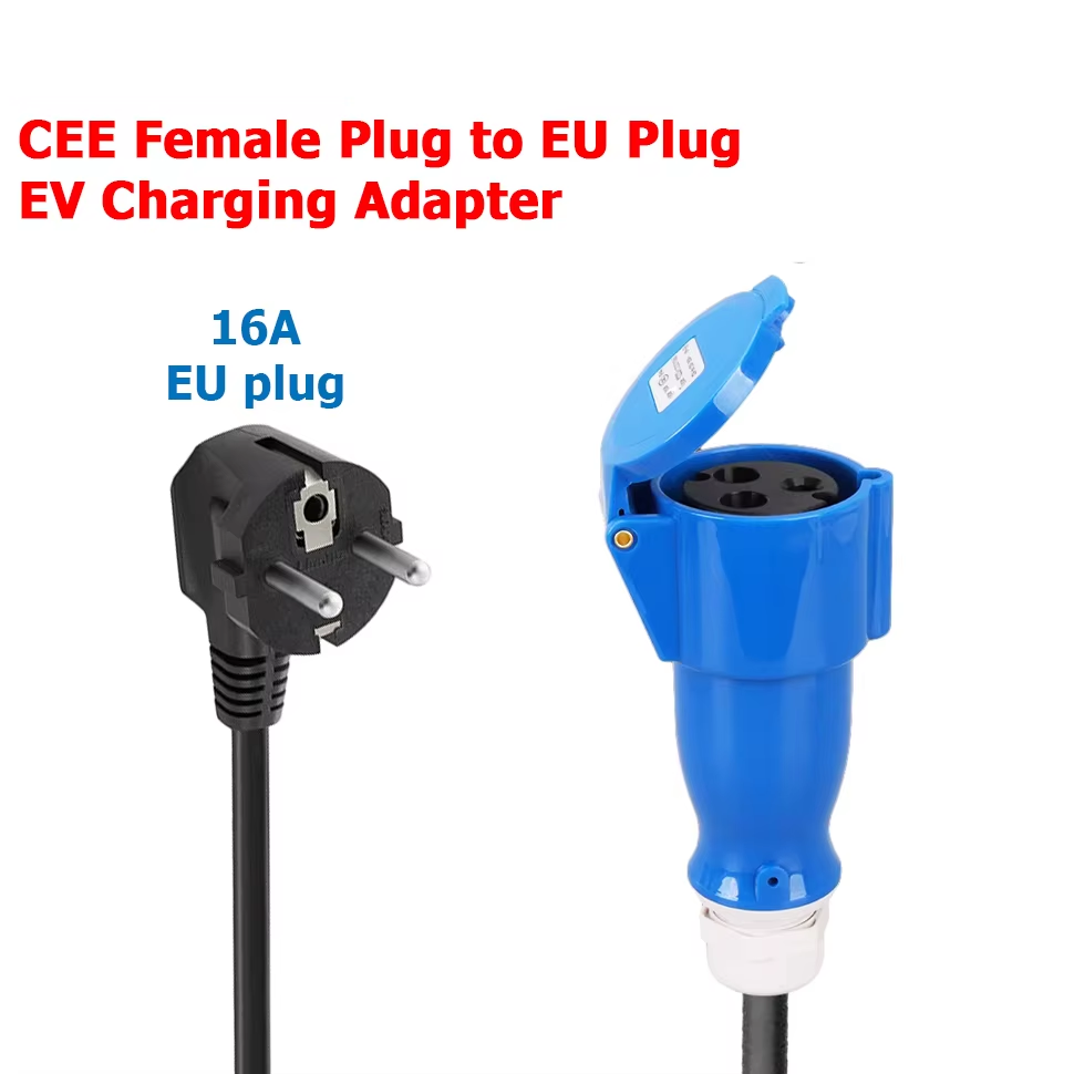 EV-latausadapteri, CEE 32A sininen pistorasia Schuko-kotitalouspistokkeeksi, 7kW 32A EV-latauslaitteille