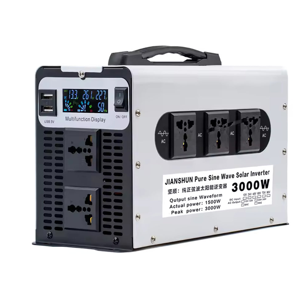Čistý sinusový měnič 1500W/3000W DC 12V 24V 48V 60V 72V na AC 220V 50Hz měnič pro solární a automobilové baterie, s LED displejem