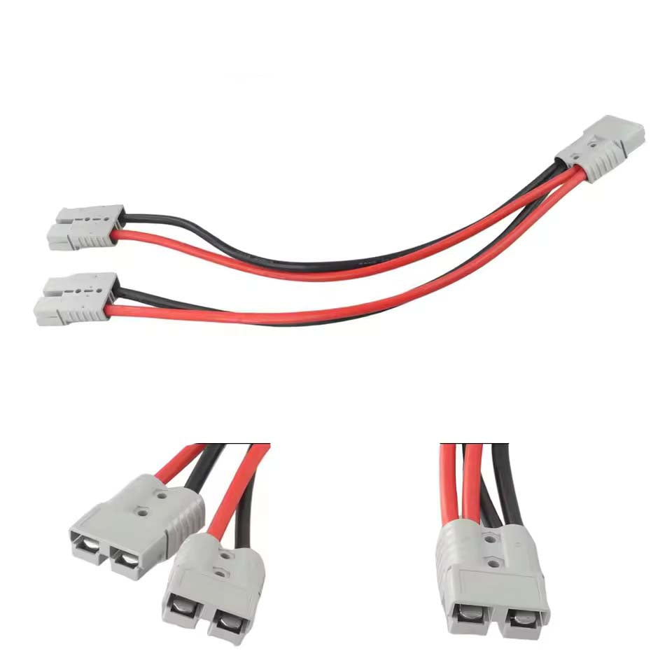Anderson 120A 1 auf 2 Splitter Y-Typ Adapter, Anderson Stecker Kupferstecker, 8AWG Spezifikation 30cm Kabel, Maximalstrom 50 Ampere, Geeignet für Gabelstapler, Stapler und andere Fahrzeuge