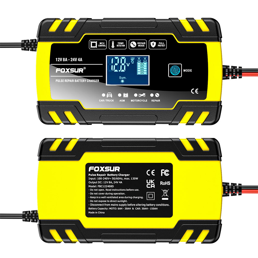Cargador de batería de coche 12V 8A / 24V 4A, cargador de reparación por pulsos para todas las baterías de plomo-ácido, AGM, GEL y de ciclo profundo de 12V y 24V